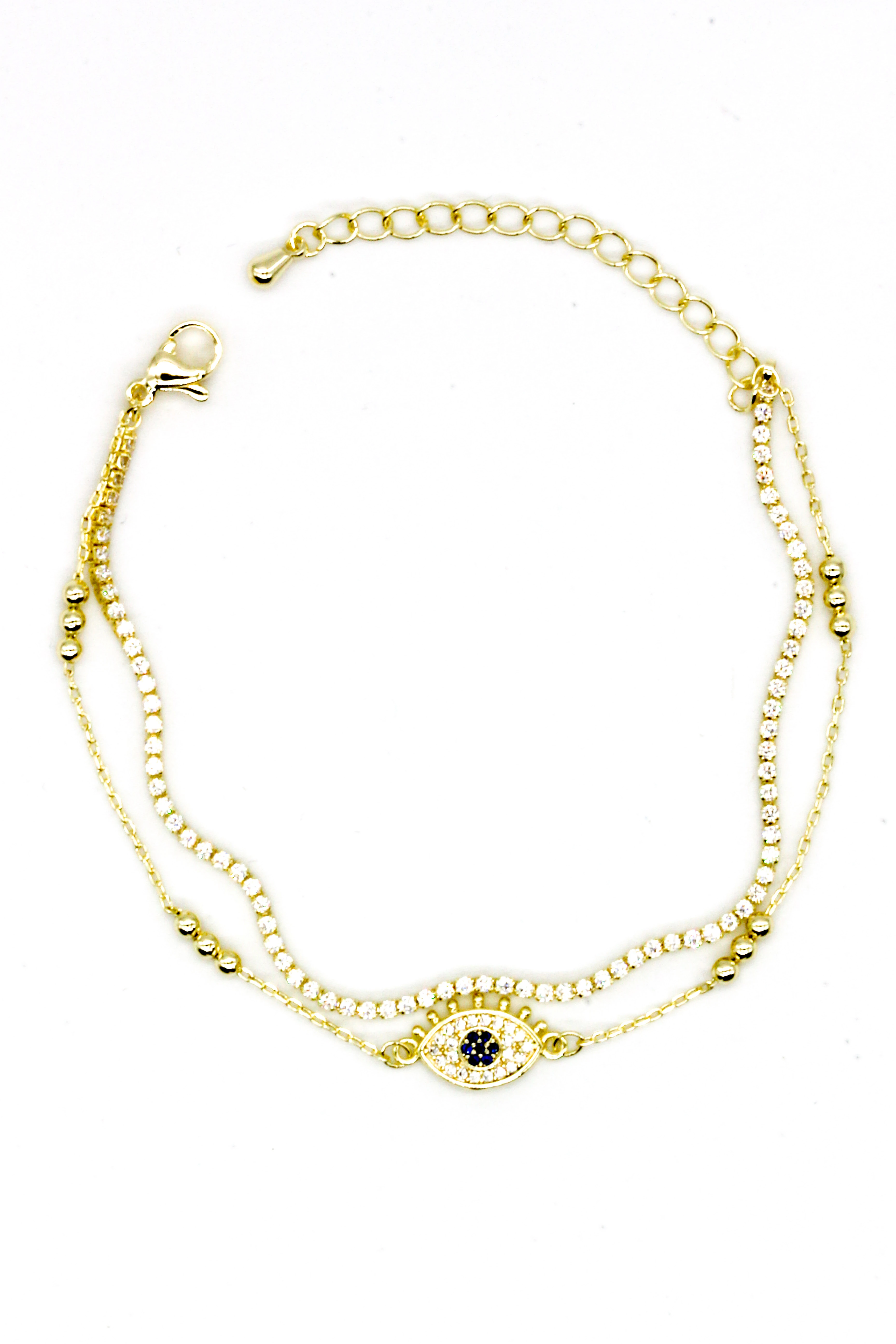 Zirkon Taşlı Suyolu Kombin Bileklik,Siyah Taşlı Nazar Gözlü