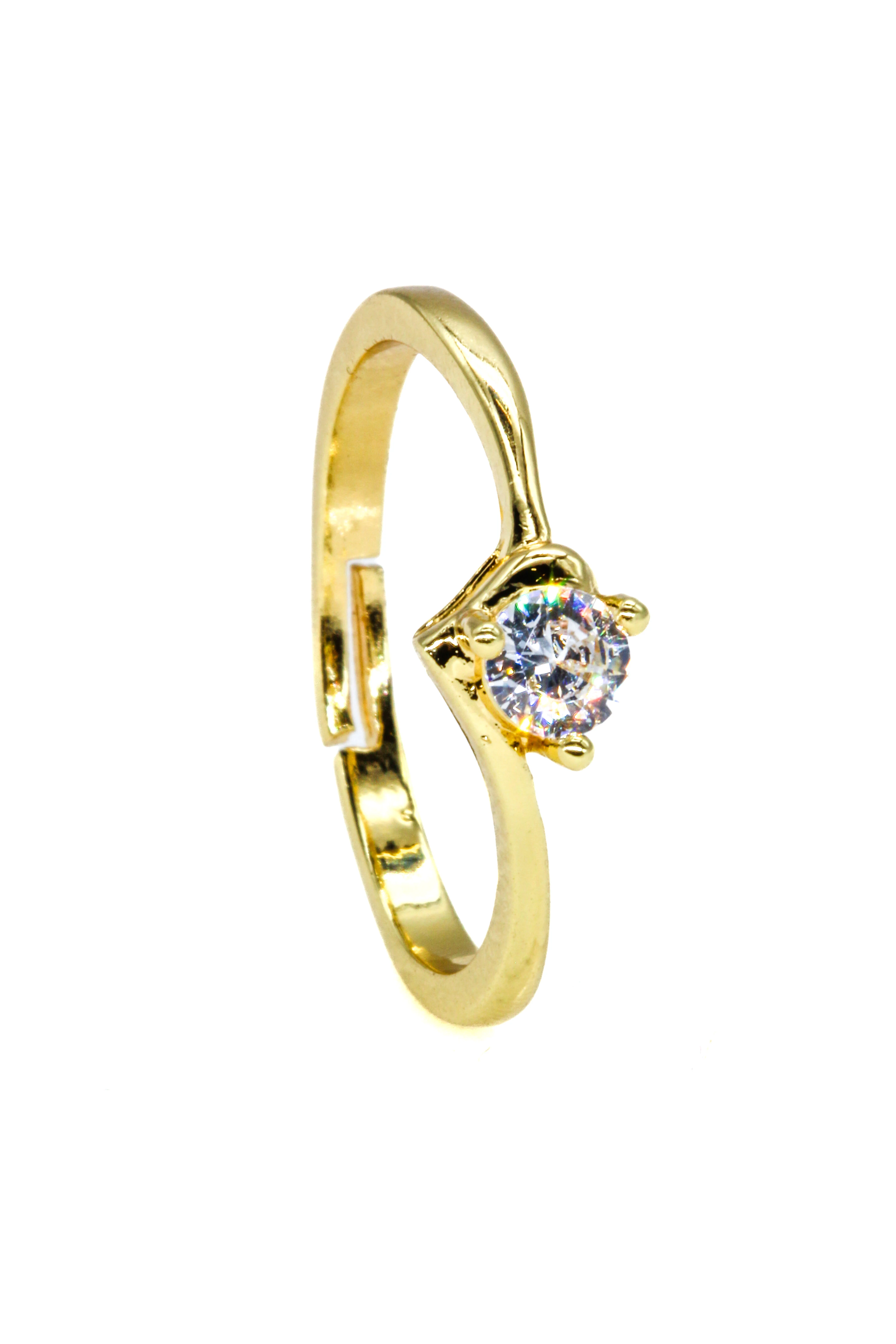 Zirkon Taşlı Ayarlanabilir Yüzük,Tektaşlı - Gold