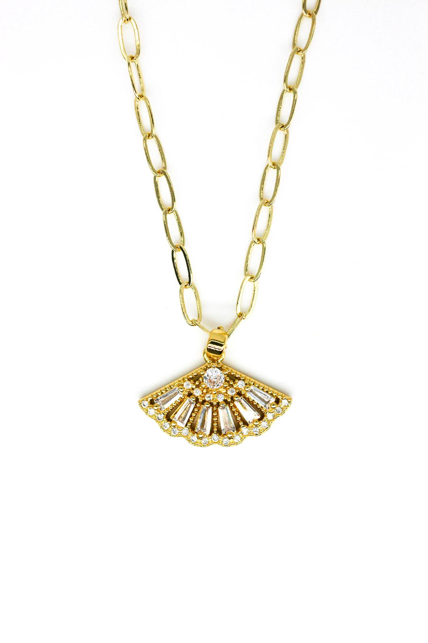 Zirkon Baget Taşlı Yelpaze Figürlü Zincir Kolye