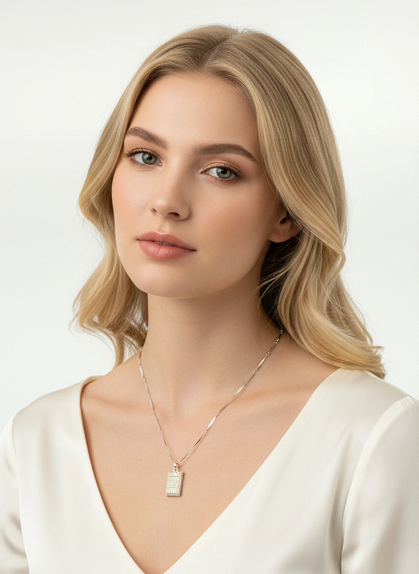 Zirkon Taşlı Külçe Altın Model Kolye İnce Zincir