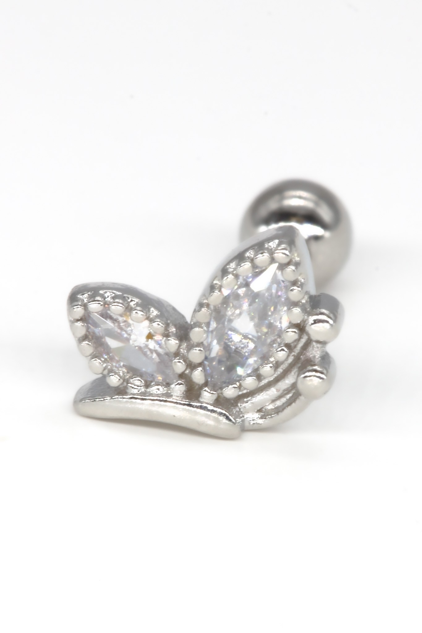 Zirkon Taşlı Tragus Küpe,İki Taşlı Kelebek