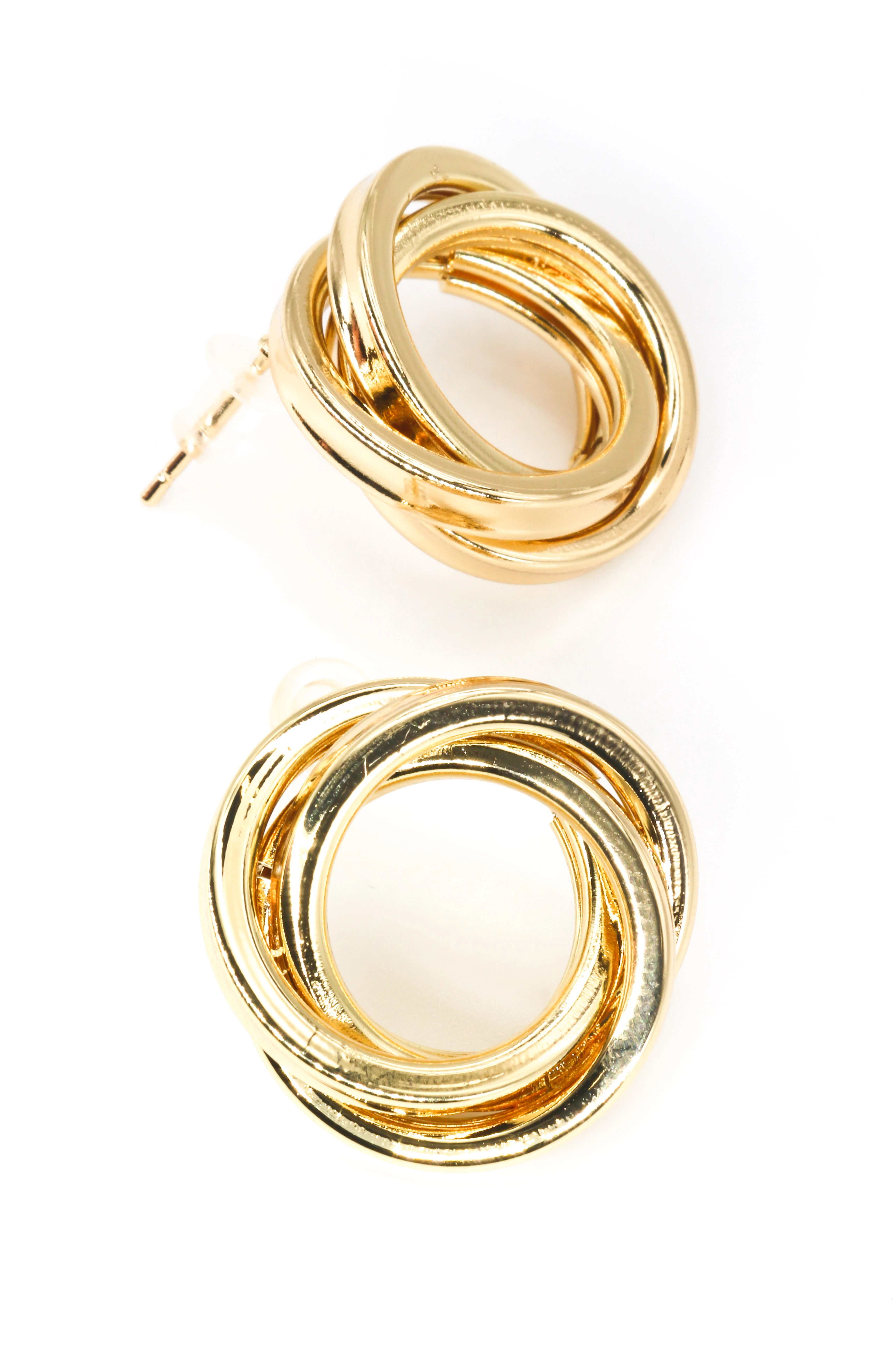 Karma Halkalı Çivi Küpe - Gold