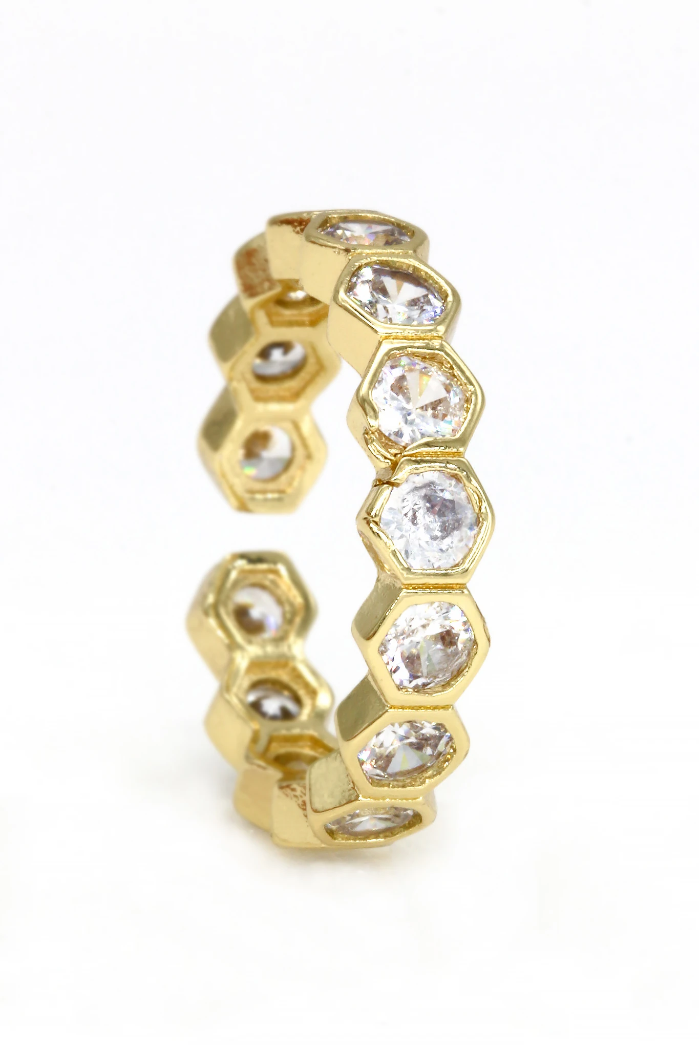 Ayarlanabilir Yüzük,Sıralı Zirkon Taşlı Petek - Gold