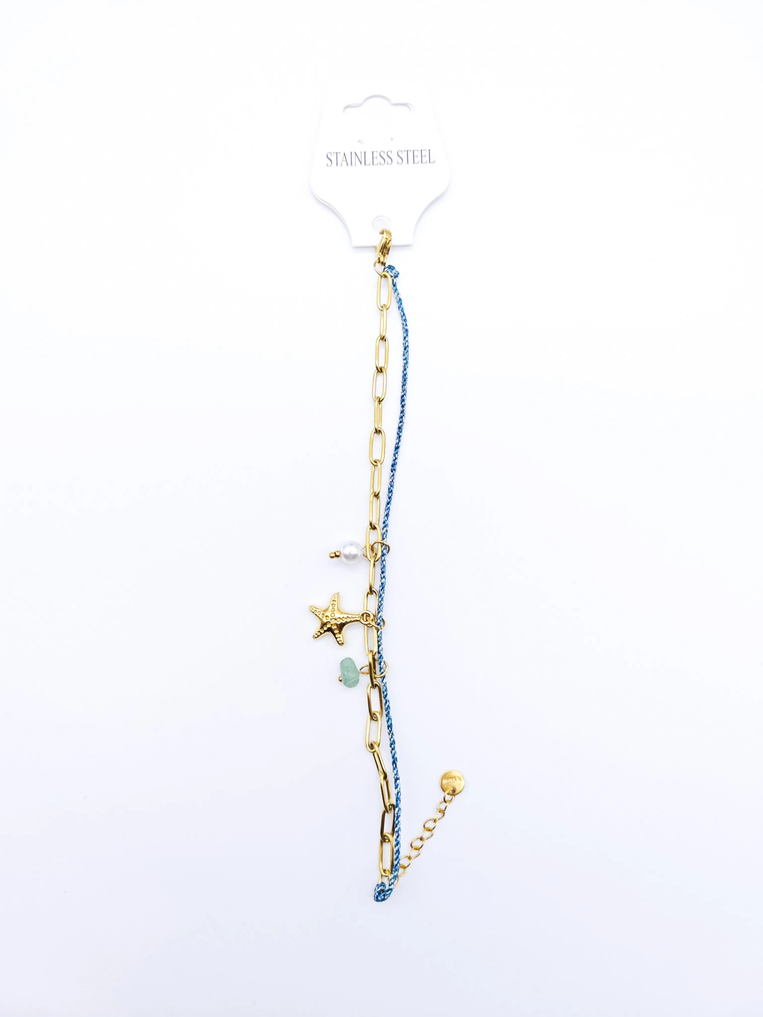 Çelik Deniz Yıldızlı,Turkuaz İpli Ataç Zincir Bileklik