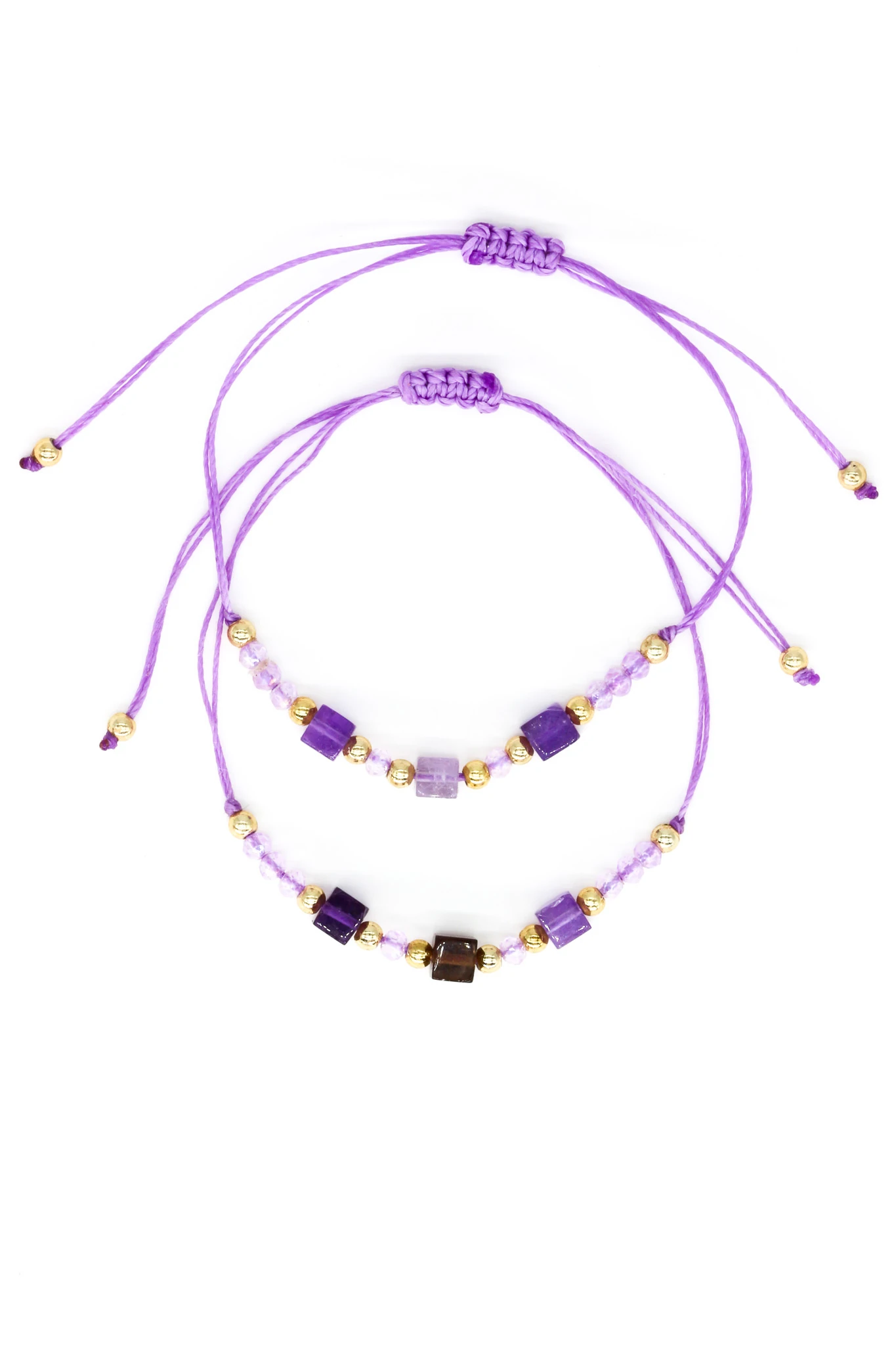 Makrome Lila İpli Asansör 12li Set Bileklik,Doğaltaş Küplü