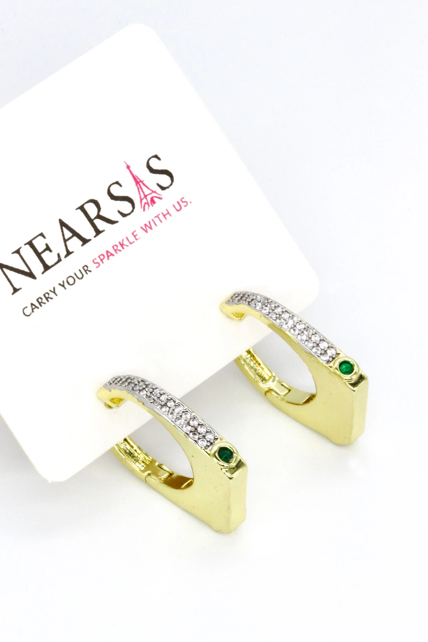 Zirkon Beyaz-Yeşil Taşlı,Çanta Model Çengel Küpe