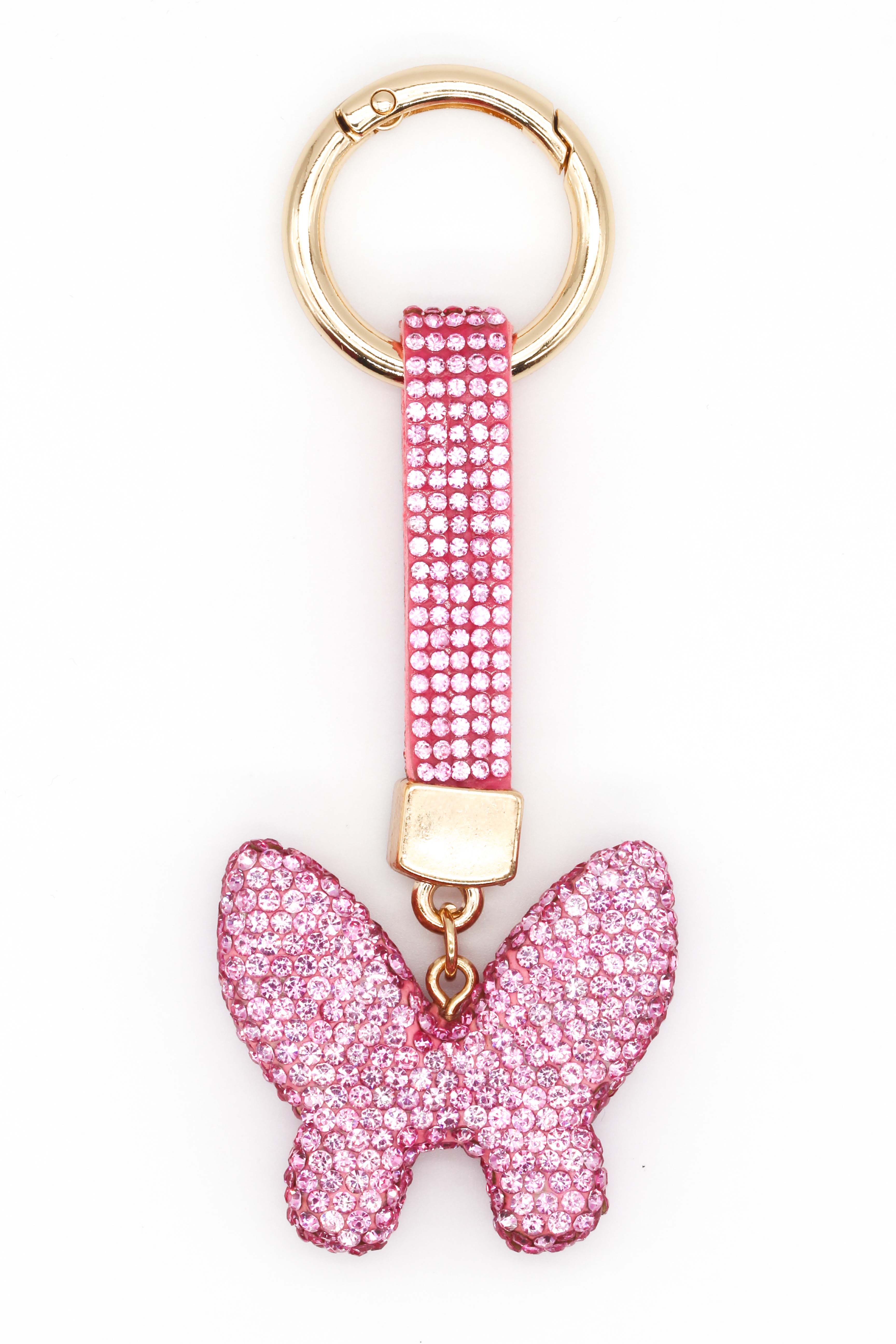 Taşlı Kelebekli Anahtarlık - Pembe