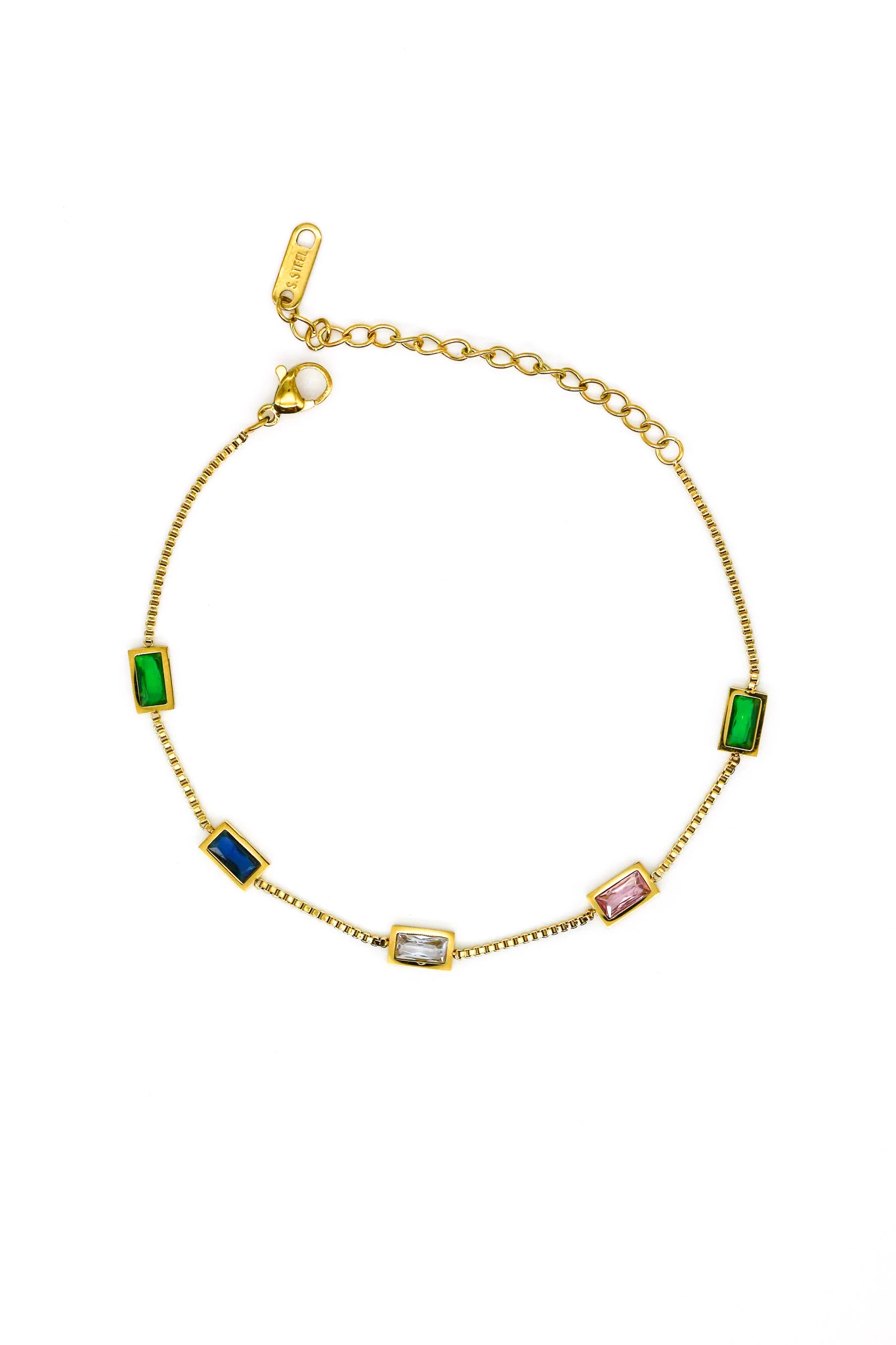 Çelik Renkli Beşli Baget Taşlı Zincir Bileklik - Gold