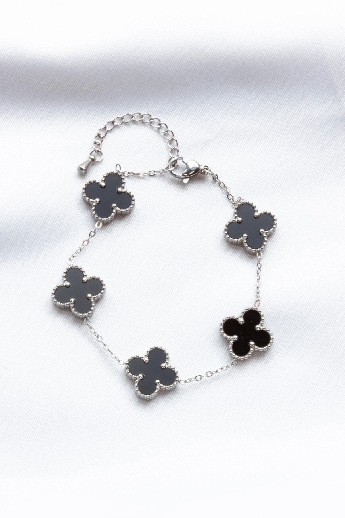 5'Lİ SİYAH PARLAK VAN CLEEF SILVER BİLEKLİK - silver