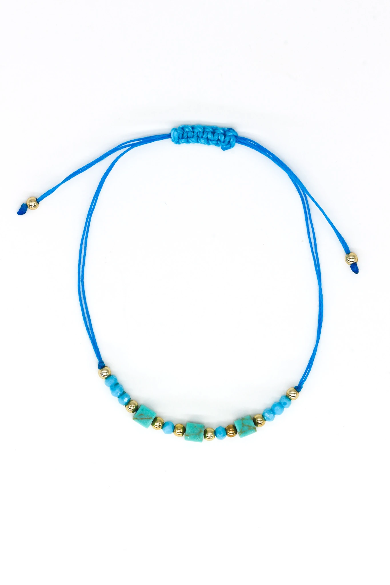 Makrome Mavi İpli Asansör 12li Set Bileklik,Sıralı Taşlı Küplü