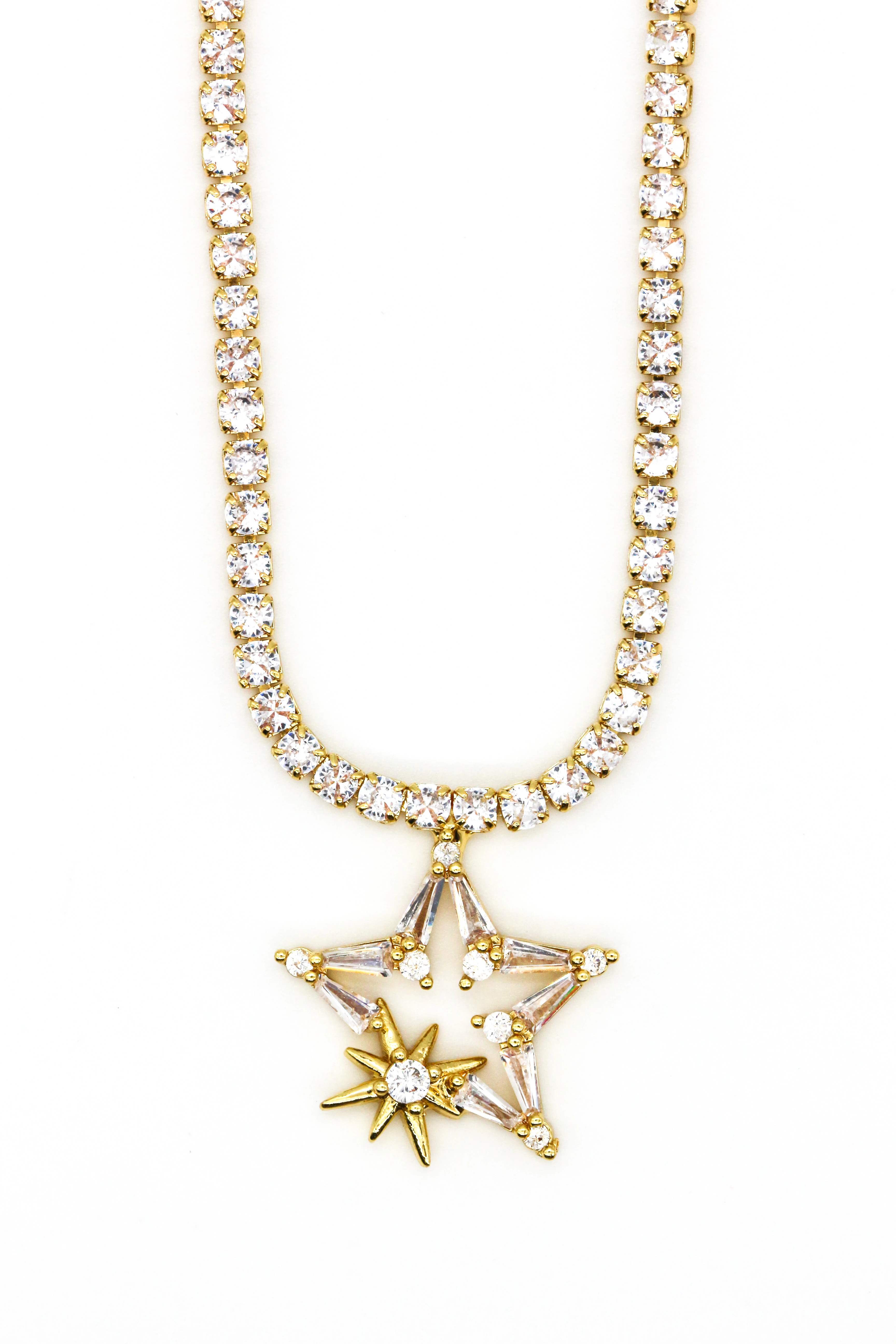 Çelik Zirkon Taşlı Suyolu Kolye,Yıldızlı