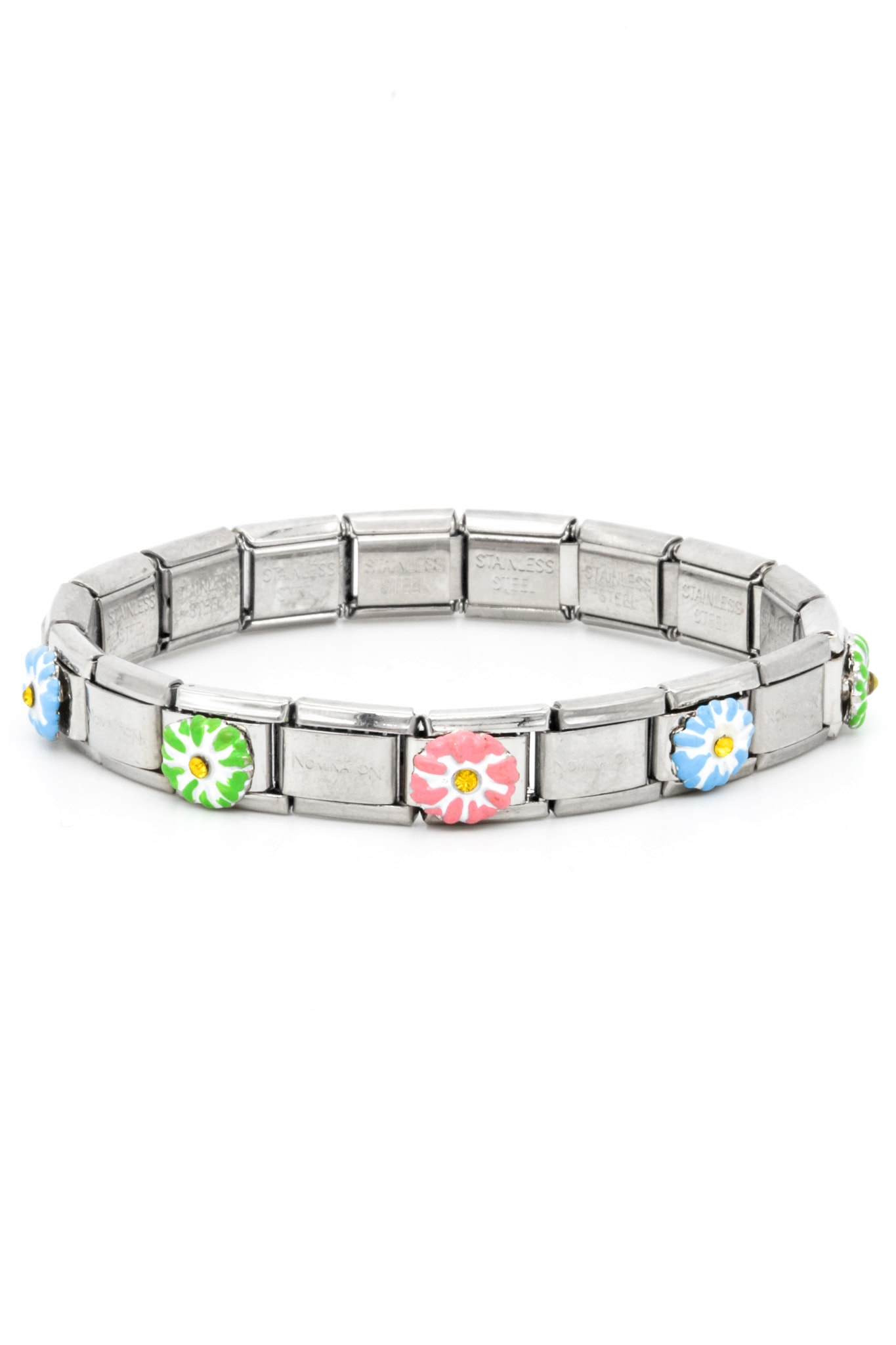 Çelik Charm Bileklik,Renkli Çiçekli Model