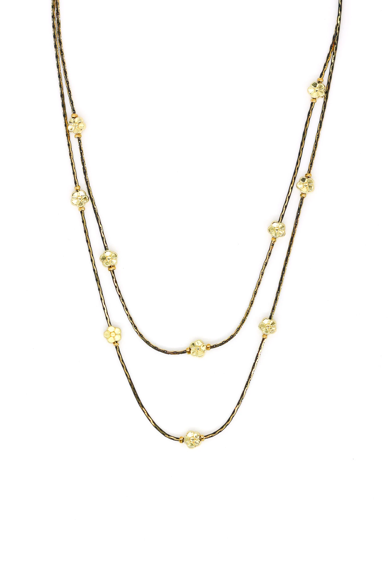 Çelik Çiçekli İkili Kombin Siyah Zincirli Kolye