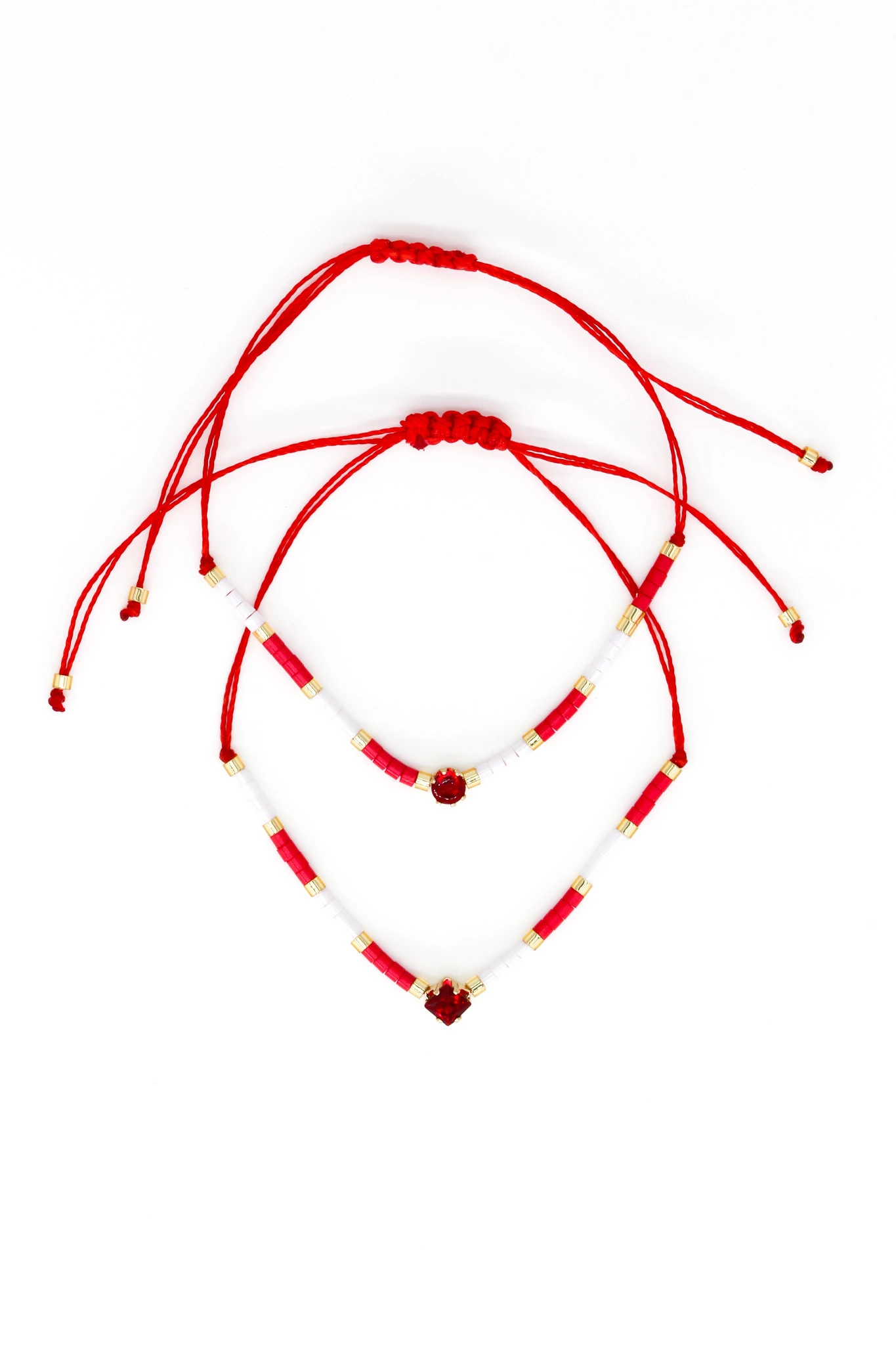 Makrome Kırmızı İpli Asansör 12li Set Bileklik,Boncuklu,Kırmızı Tektaşlı