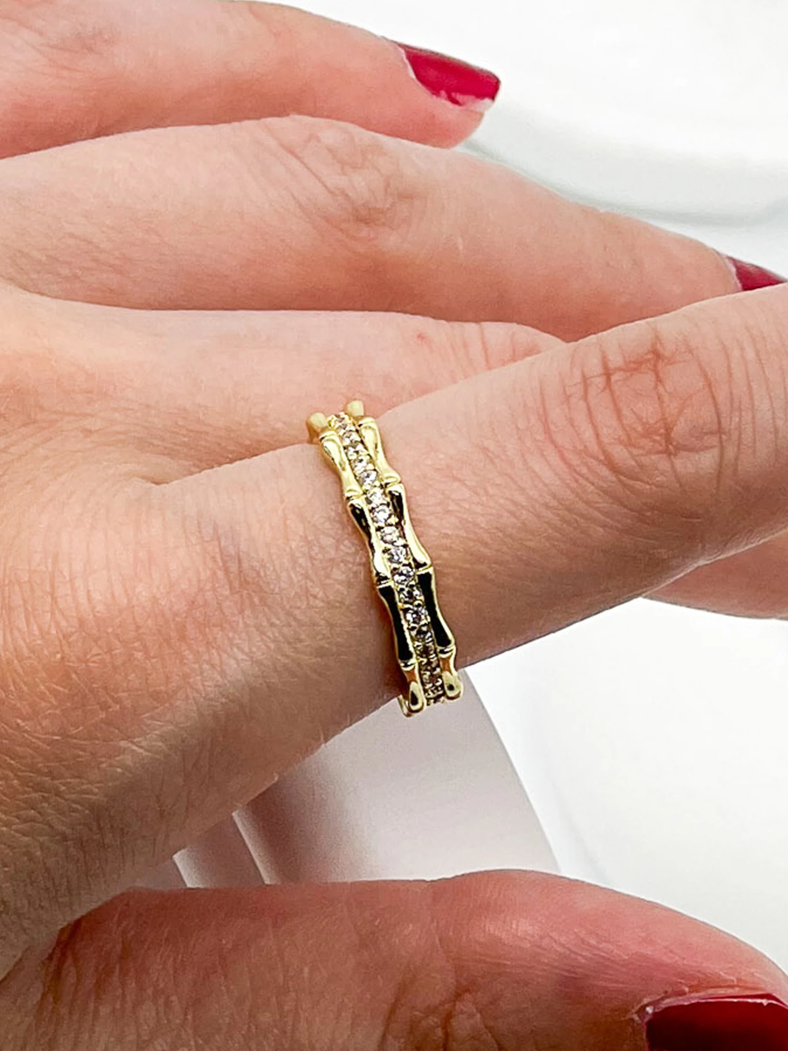 Ayarlanabilir Yüzük, Eklemli Zirkon Taşlı - Gold