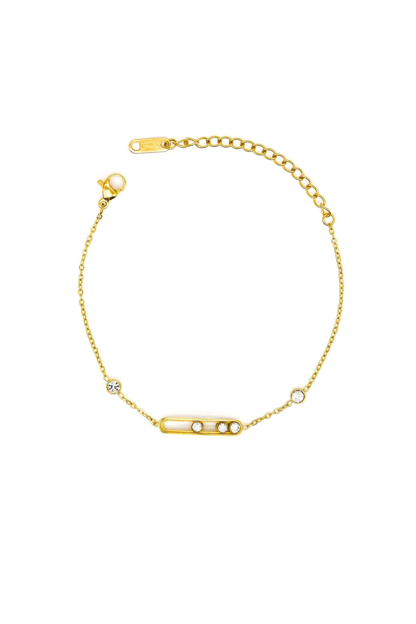 Çelik Taşlı Ataç Model Bileklik - Gold