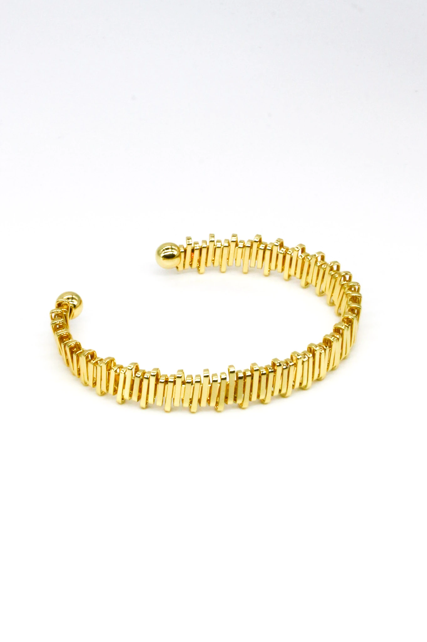 Sıralı Çubuk Kelepçe Bileklik,Topcuklu - Gold