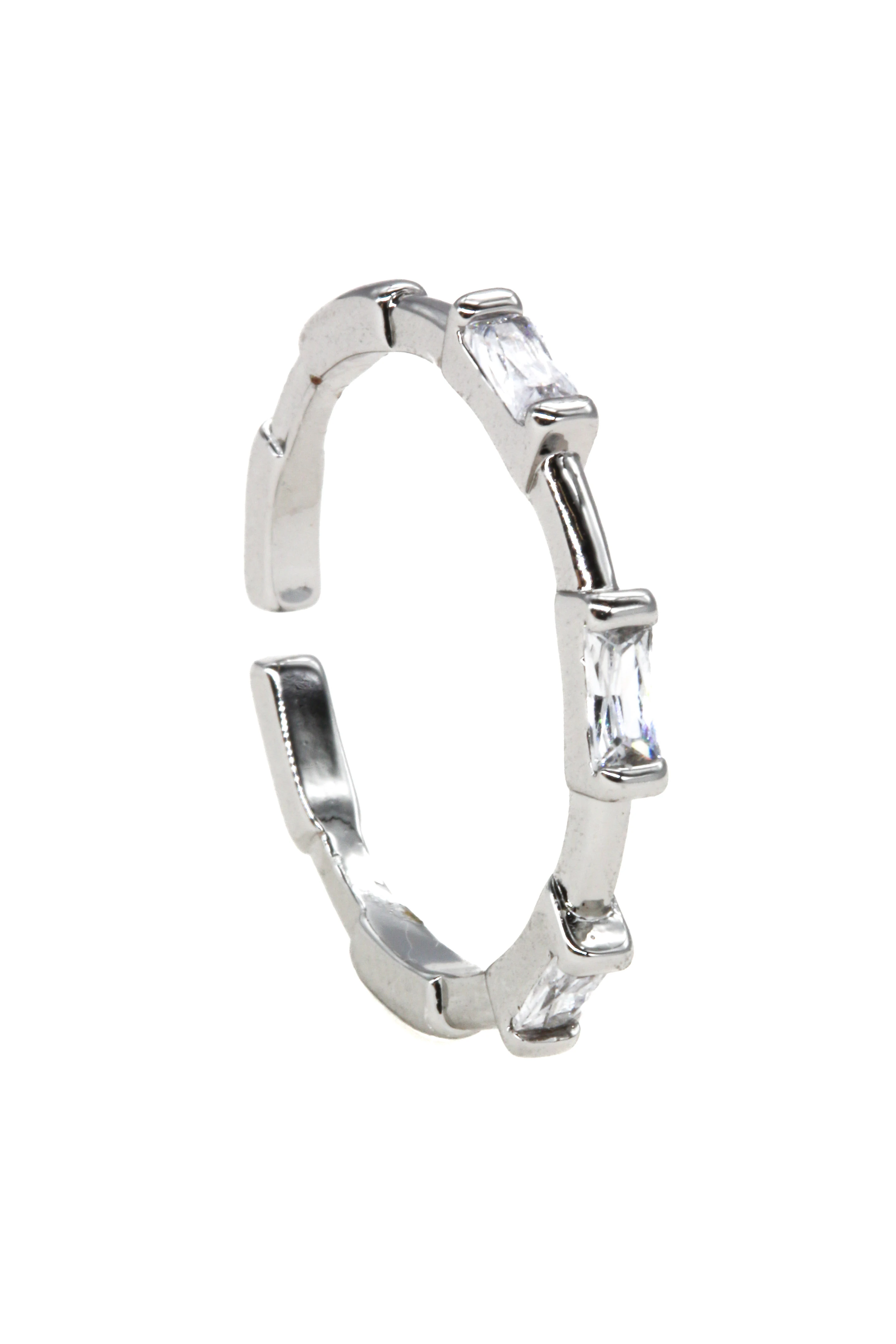 Zirkon Taşlı Ayarlanabilir Yüzük,Yatay Baget Taşlı - Silver