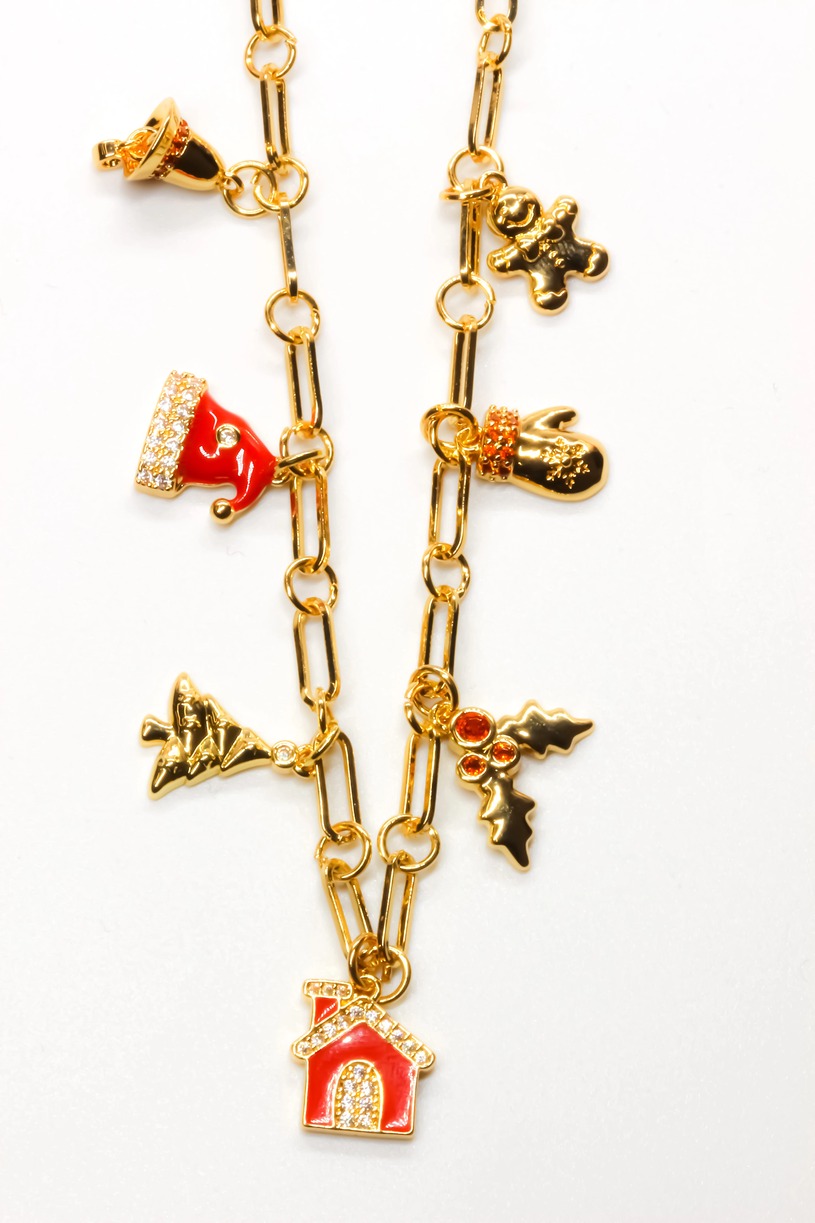 Yılbaşı Charm Kolye,Taşlı Mineli Ev Figürlü