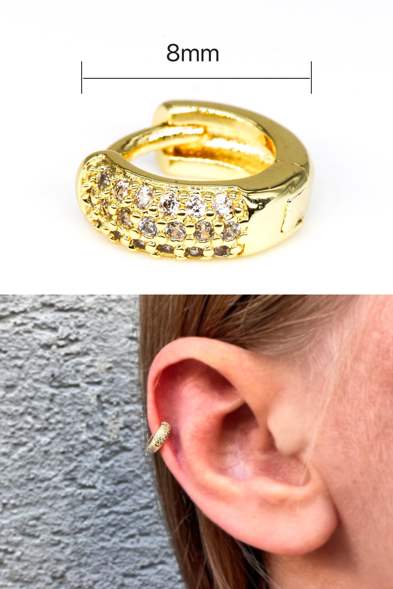 Zirkon Taşlı Tragus Küpe,Mini Üç Sıra Taşlı