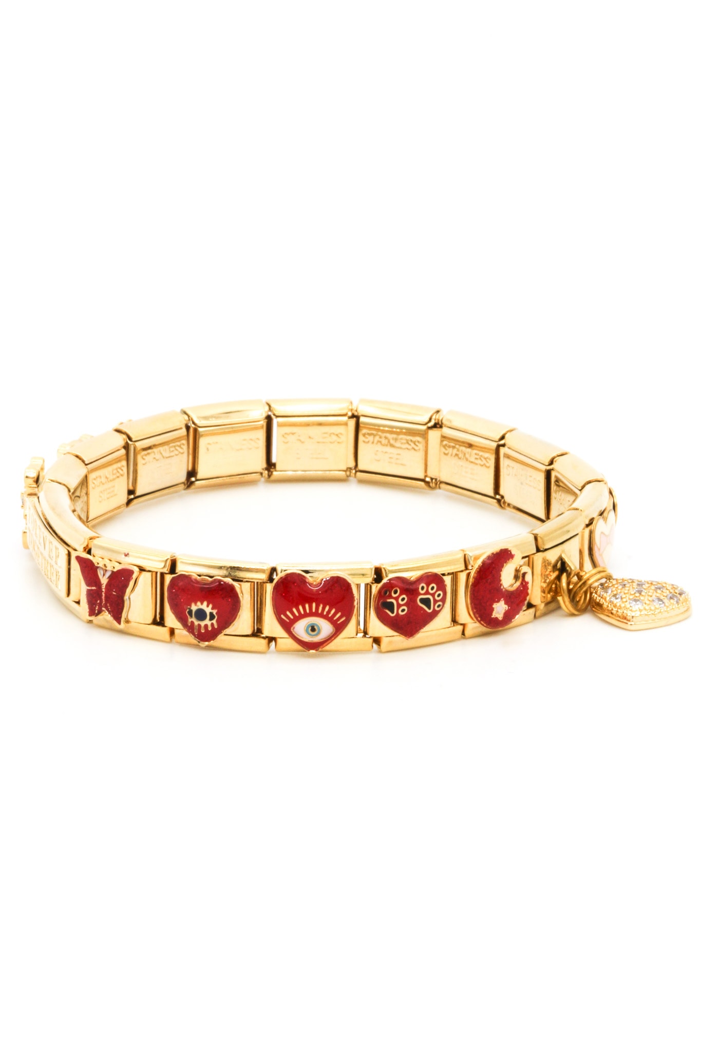 Çelik Charm Bileklik,Kalpli Karma Model