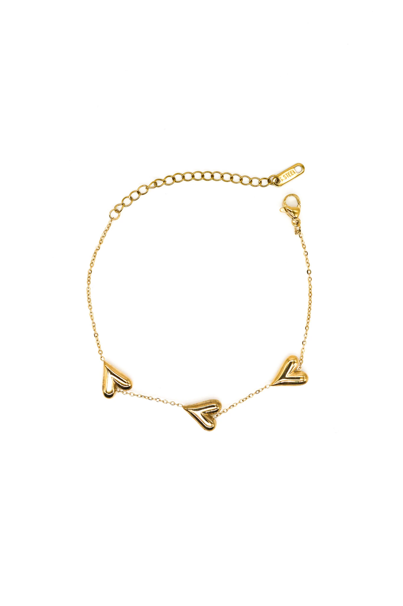 Çelik Üçlü Büyük Kalpli Zincir Bileklik