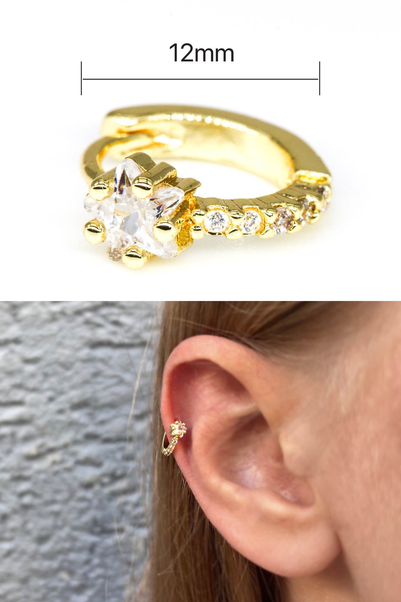 Zirkon Taşlı Tragus Küpe,Tektaş Yıldızlı