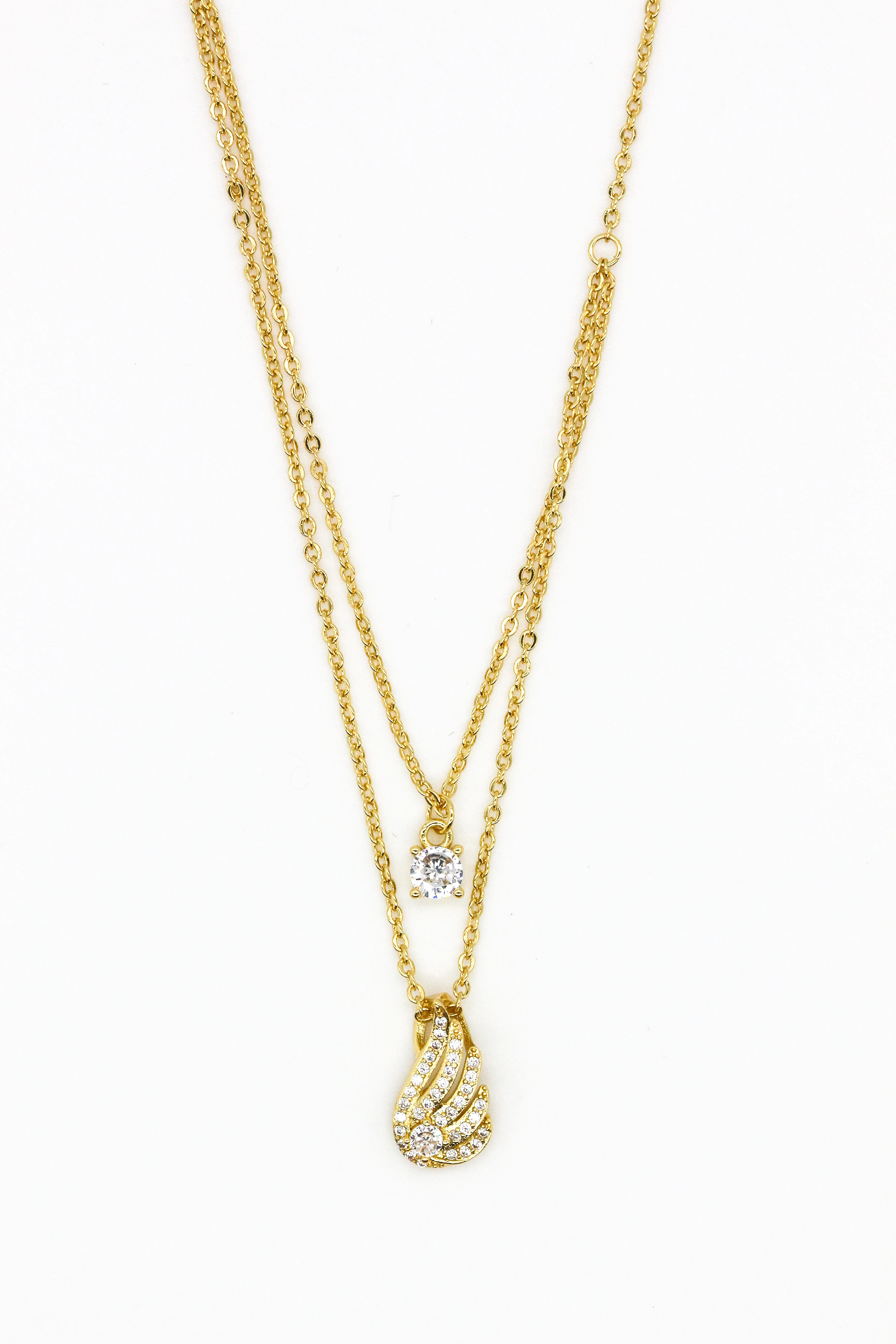 Zirkon Taşlı Kombin Kolye,Kuğu Kanatlı