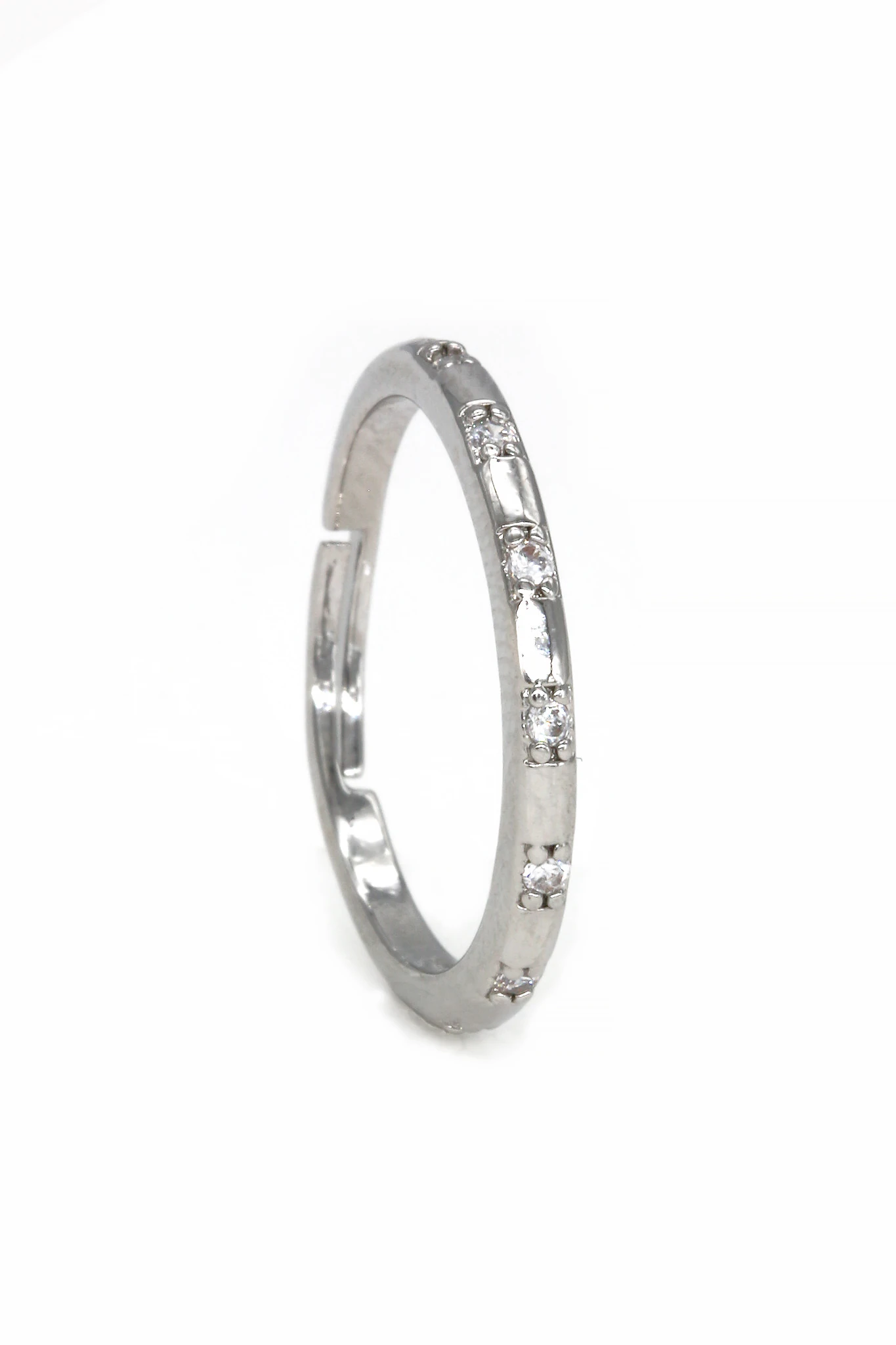 Ayarlanabilir Yüzük,Yedi Sıralı Zirkon Taşlı - Silver