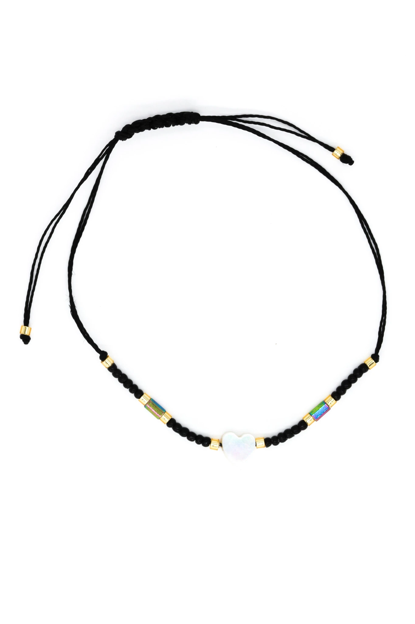 Makrome Siyah İpli Asansör 12li Set Bileklik,Boncuklu,Sedef Kalpli