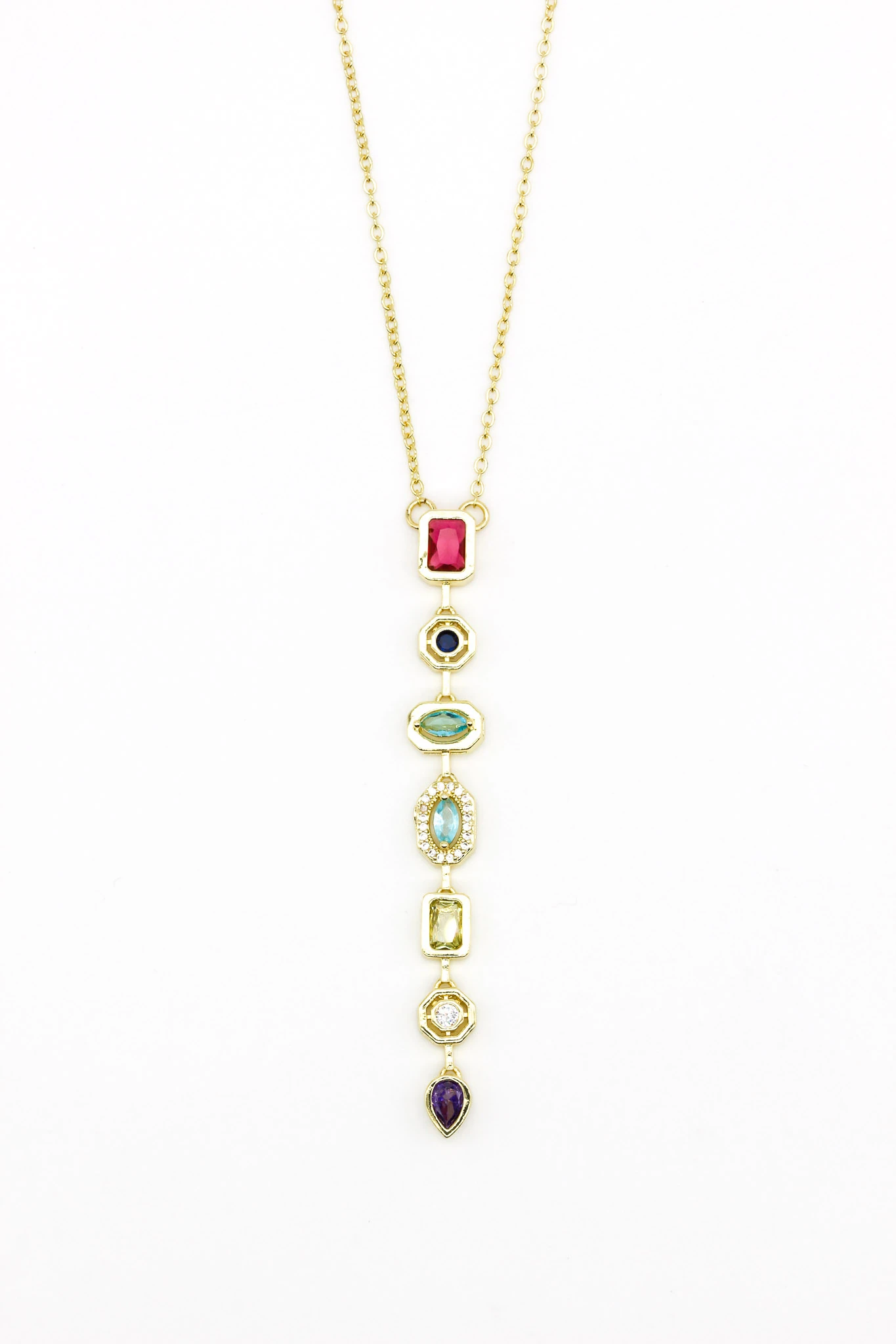 Yedi Element,Renkli Geometrik Taşlı Zincir Kolye