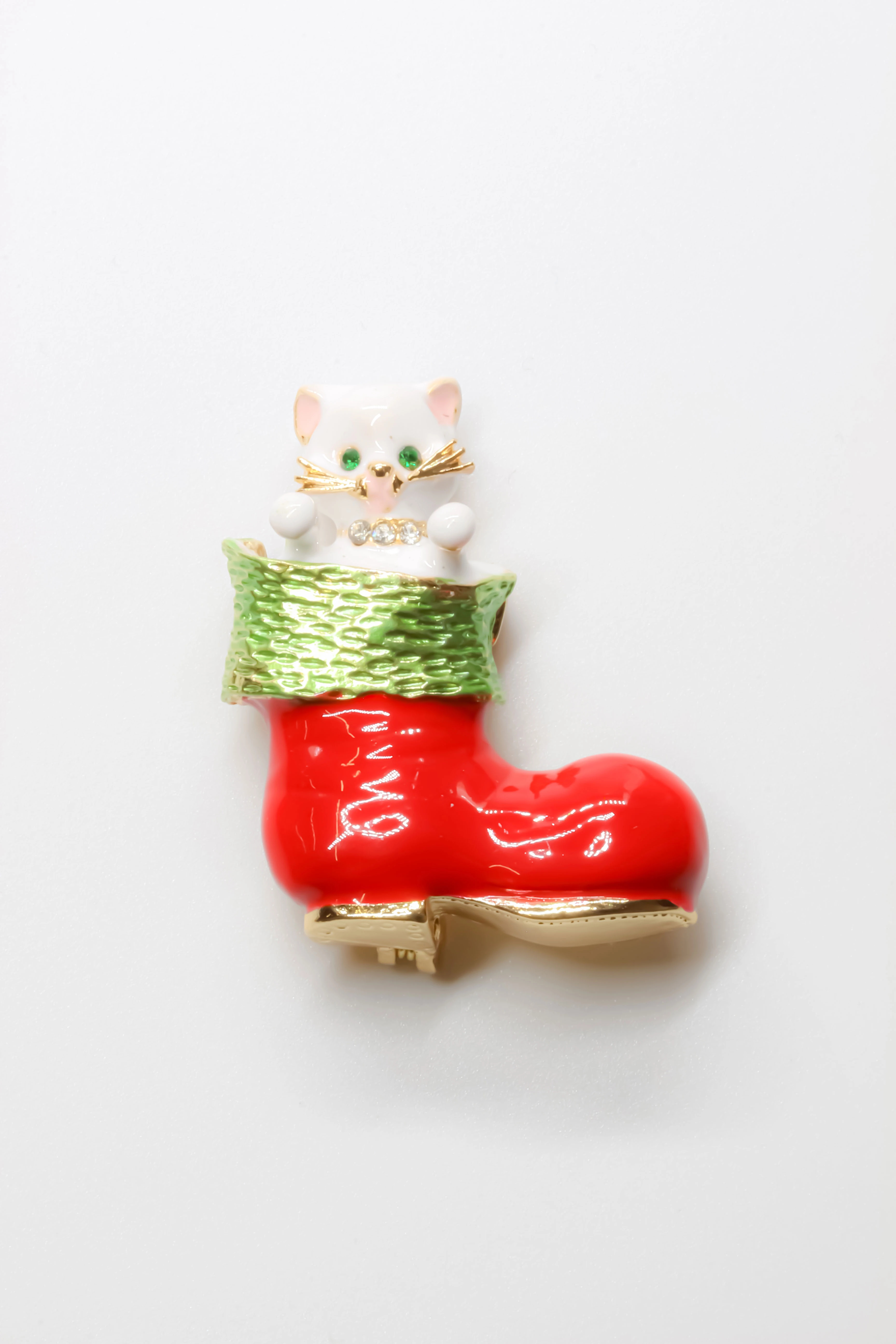 Yılbaşı Broş,Kırmızı Çizme,Kedi Figürlü