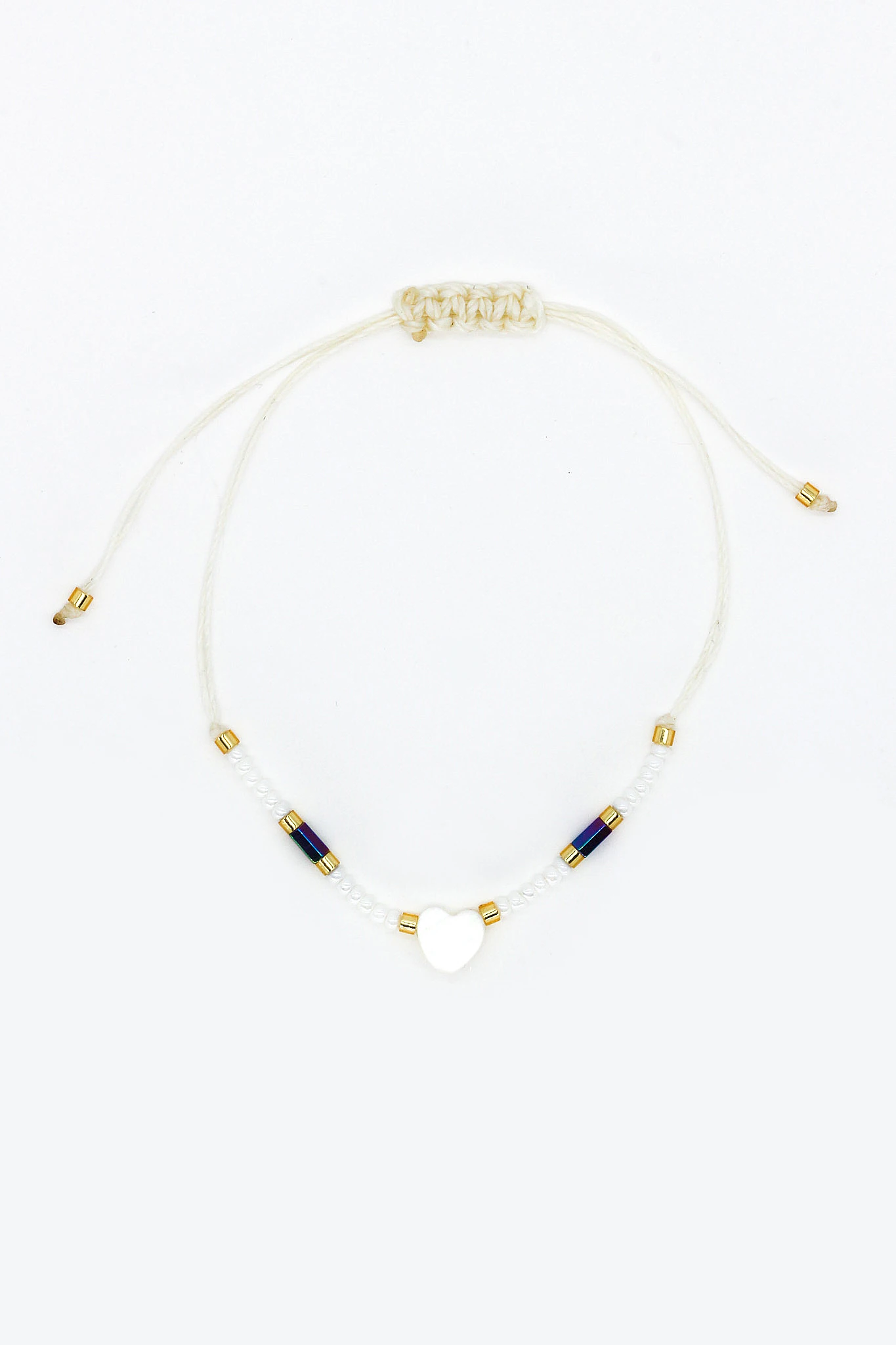 Makrome Beyaz İpli Asansör 12li Set Bileklik,Boncuklu,Doğaltaş Kalpli