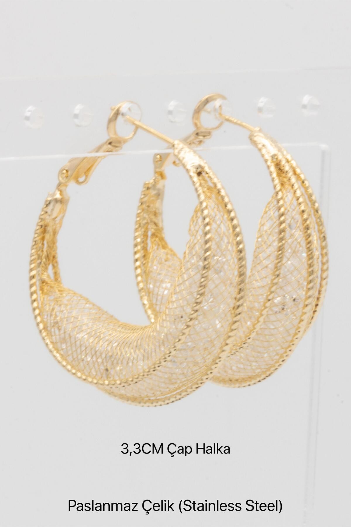 MESH HOOP GOLD ÇELİK KARARMAZ KÜPE