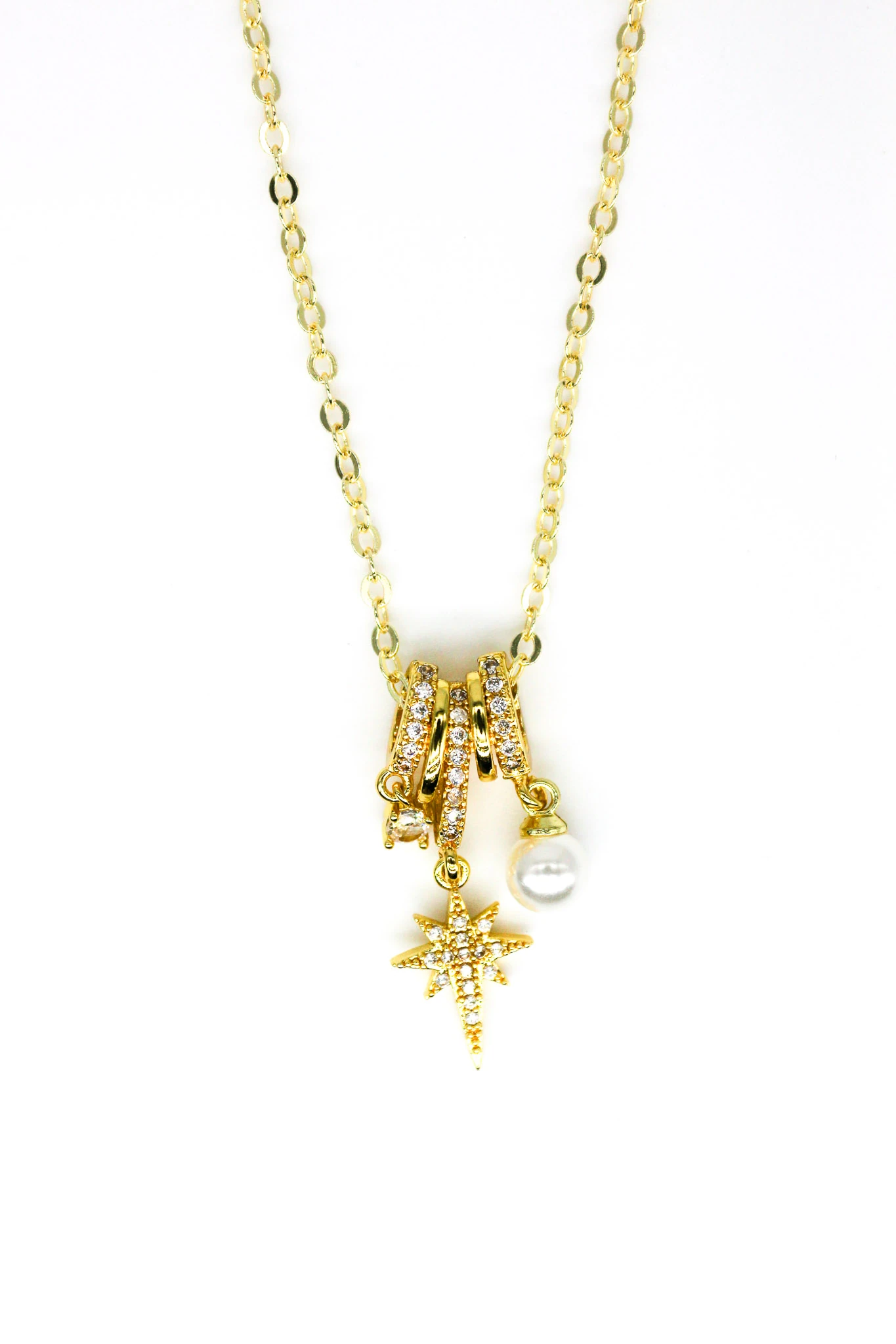 Zirkon Taşlı,İncili Kutup Yıldızı Zincir Kolye