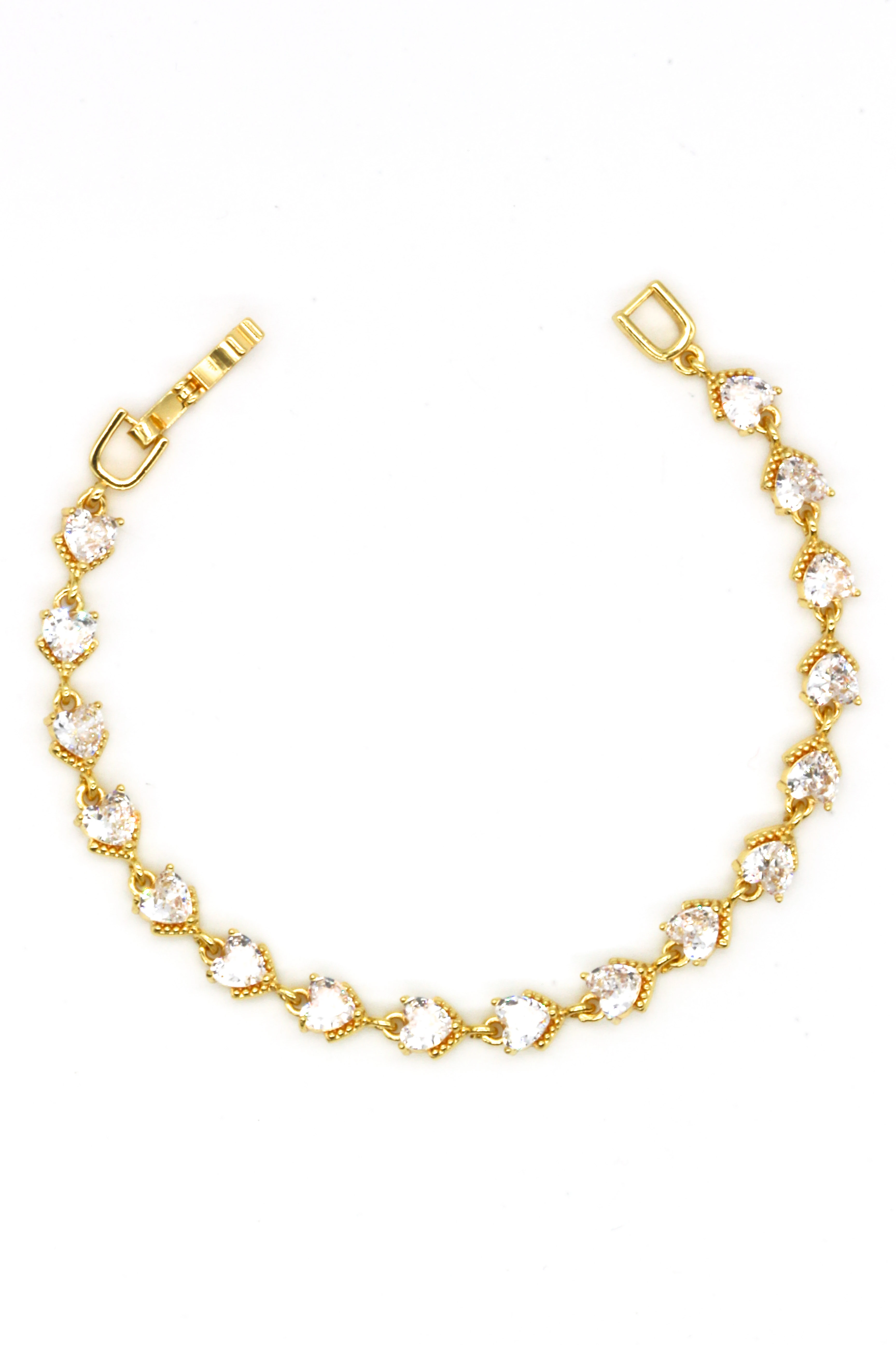 Çelik Suyolu Bileklik,Sıralı Kalpli Taşlı