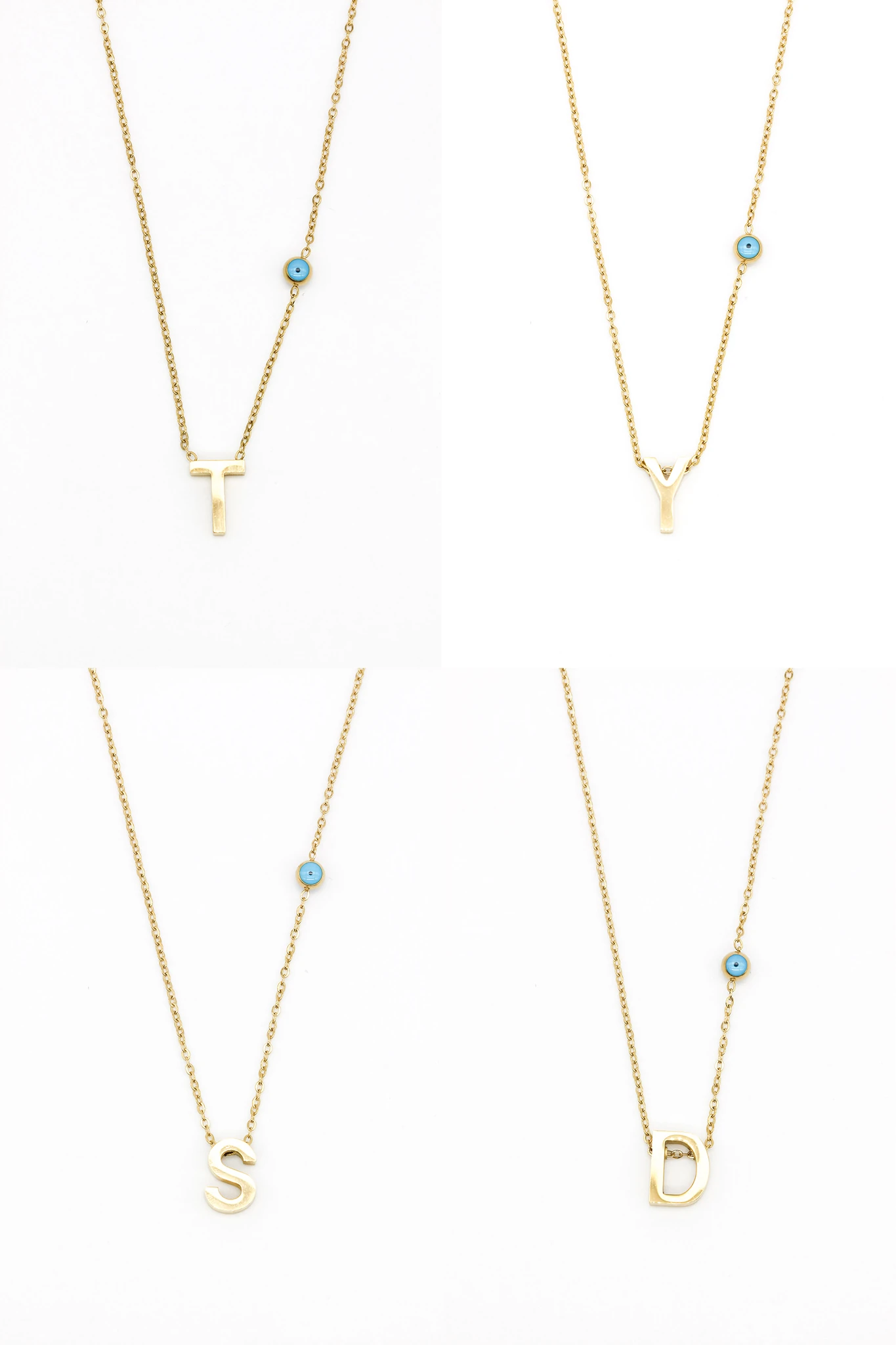 Çelik Göz Boncuklu Düz Harf Kolye,24'lü Paket