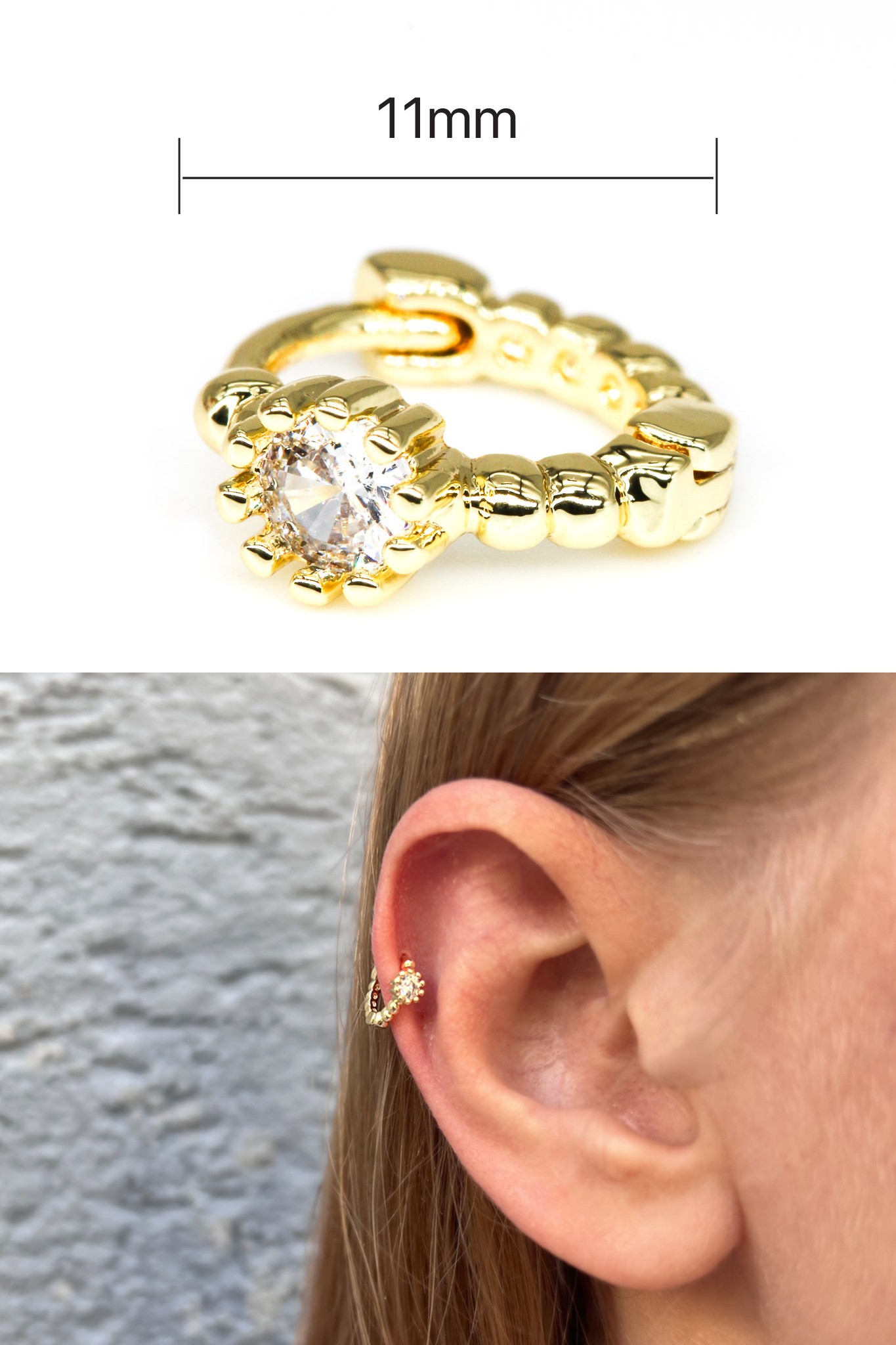 Zirkon Taşlı Tragus Küpe,Tektaşlı