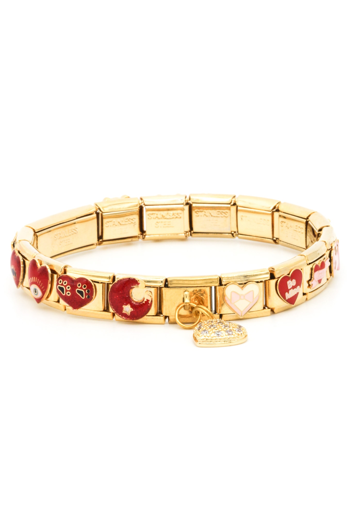 Çelik Charm Bileklik,Kalpli Karma Model