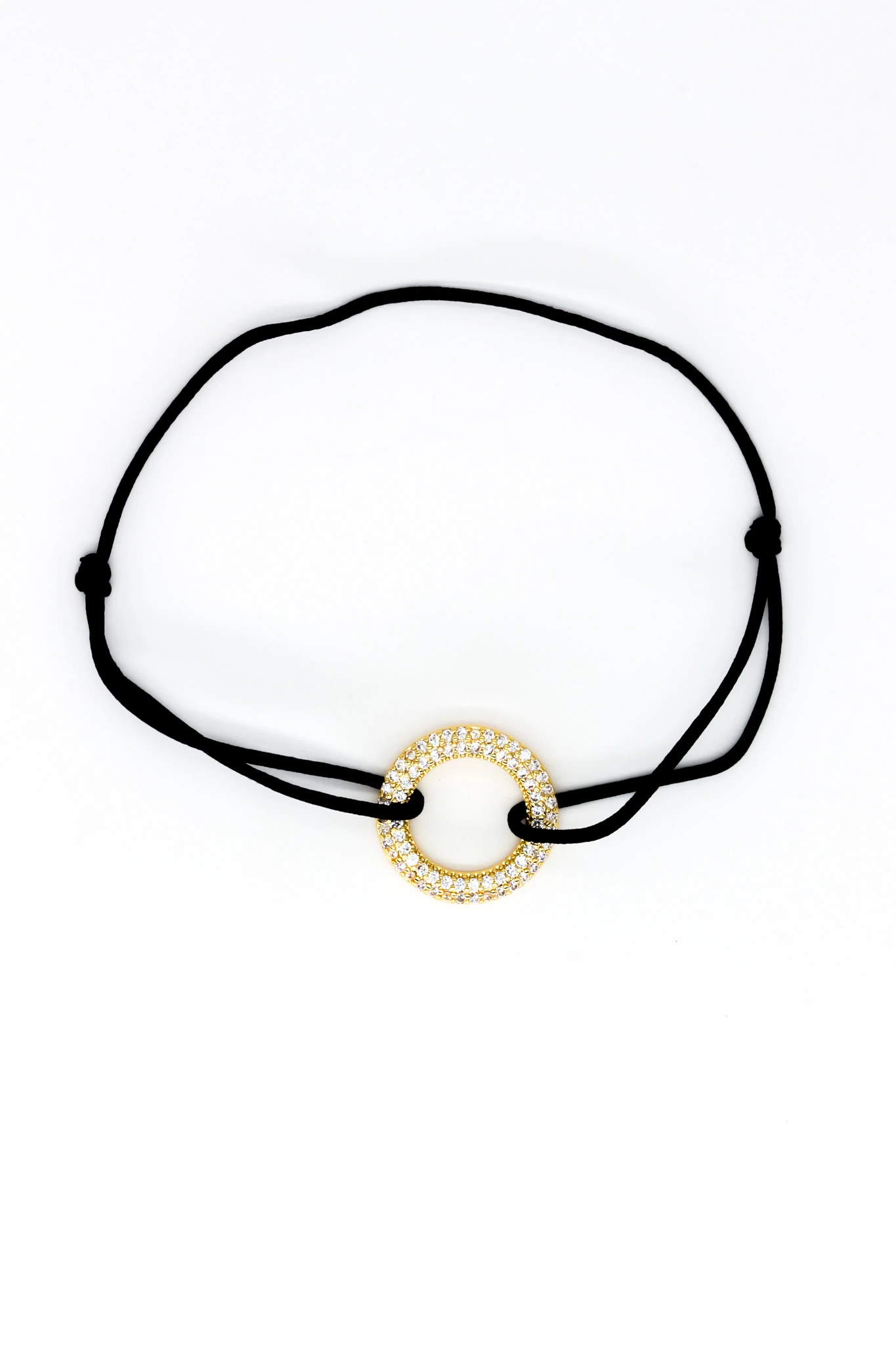 Siyah İpli Asansör Bileklik,Zirkon Taşlı Tekli Halka