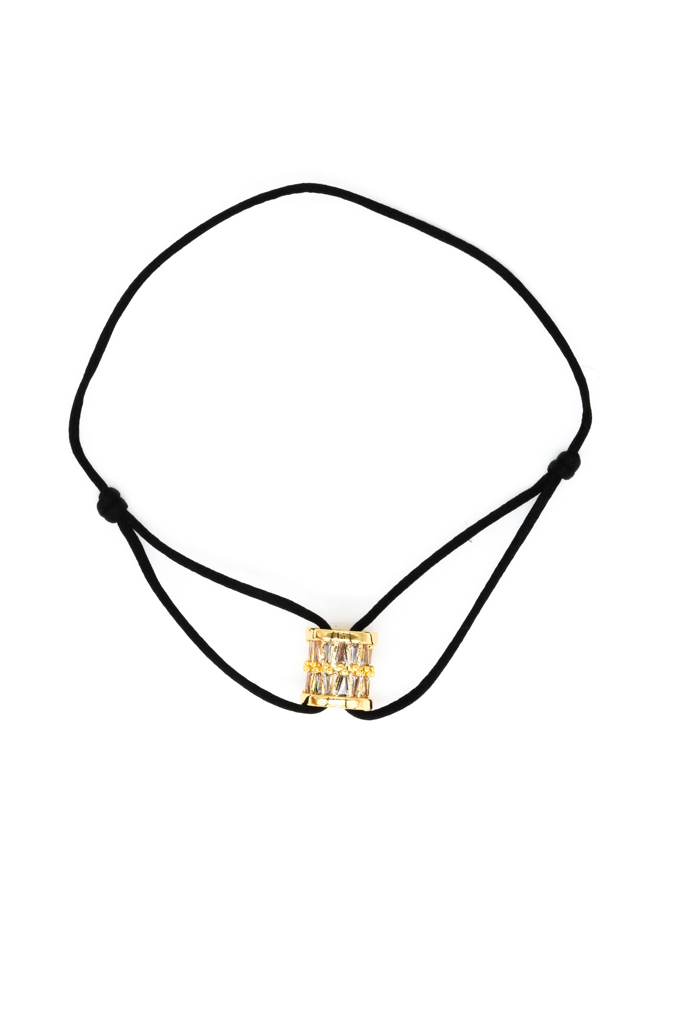 Siyah İpli Asansör Bileklik,Zirkon Baget Taşlı Silindir