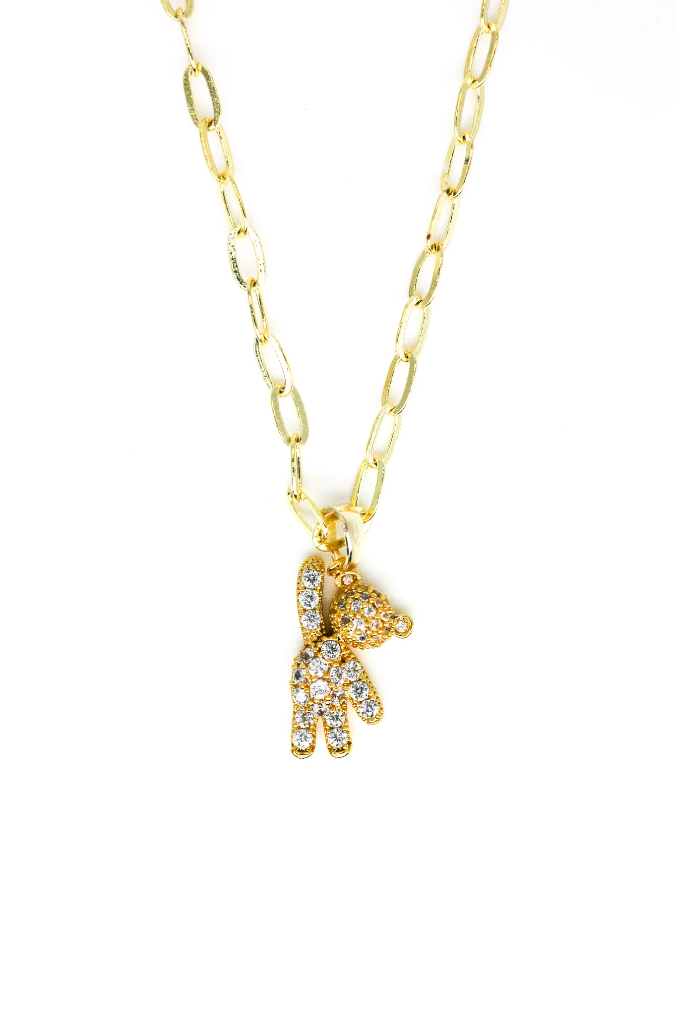 Zirkon Taşlı Sarkık Ayıcık Figürlü Zincir Kolye