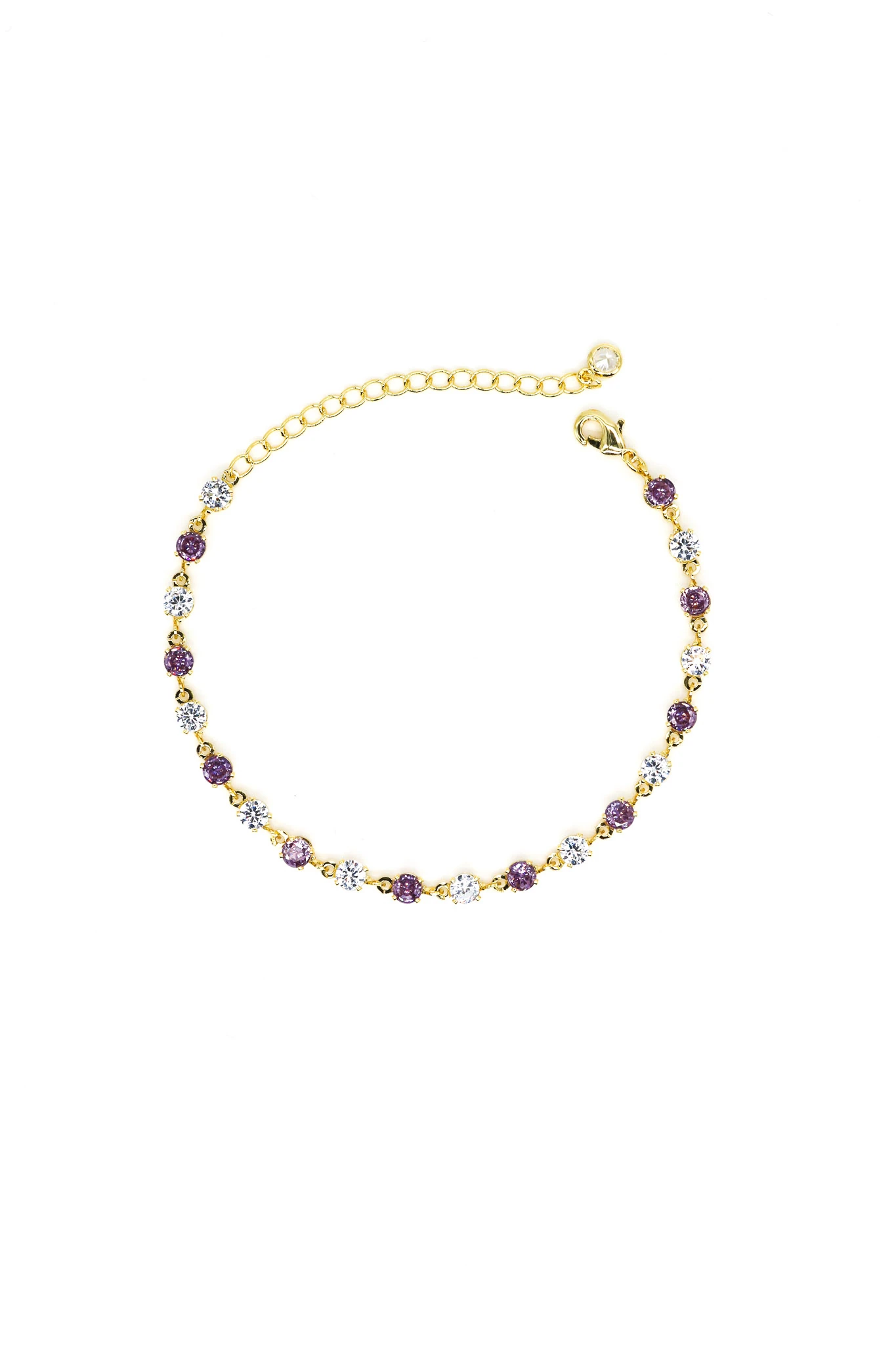 Mor,Beyaz Yuvarlak Taşlı Aralıklı Suyolu Bileklik