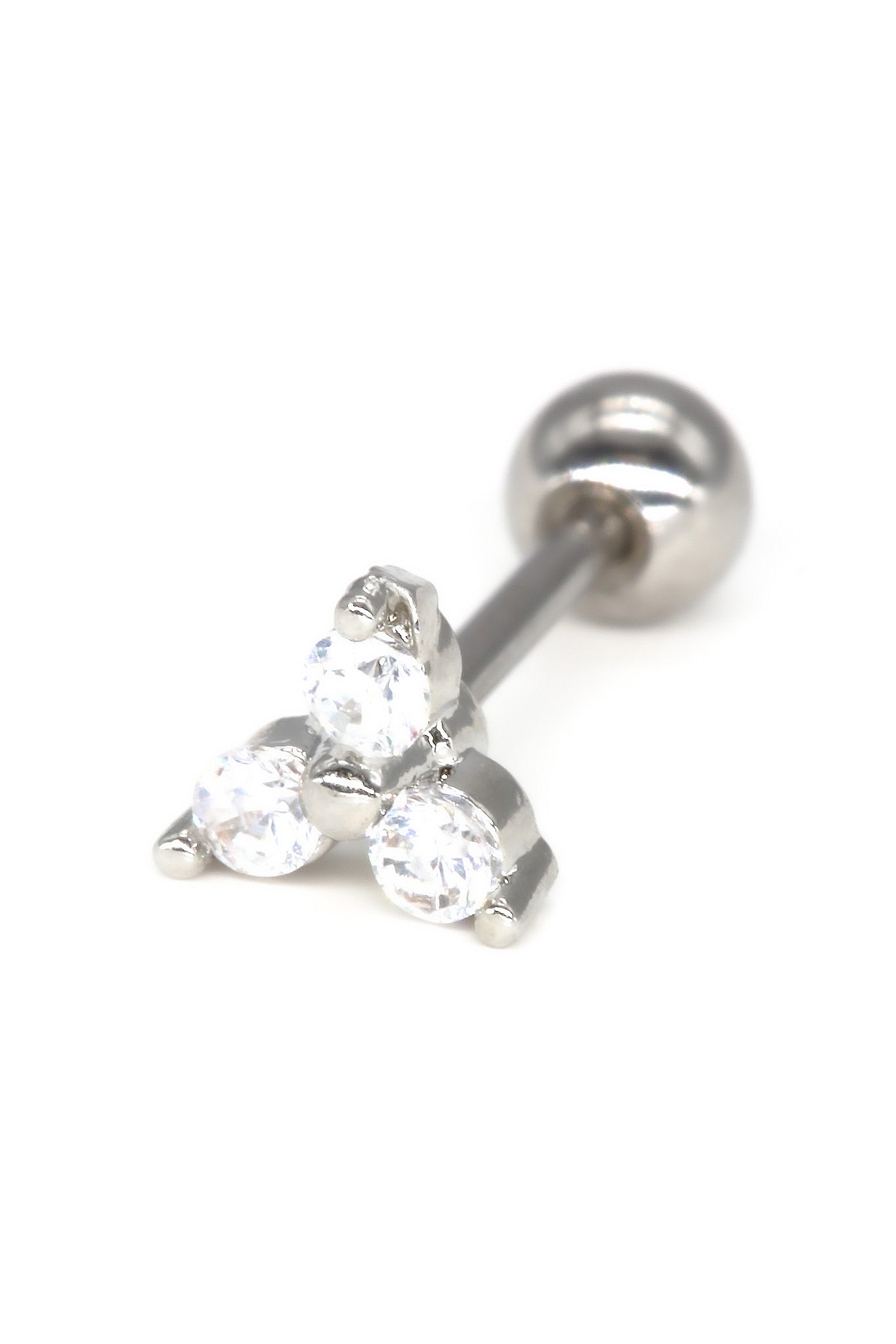 Zirkon Taşlı Tragus Küpe,Üç Taş Yapraklı Çiçek
