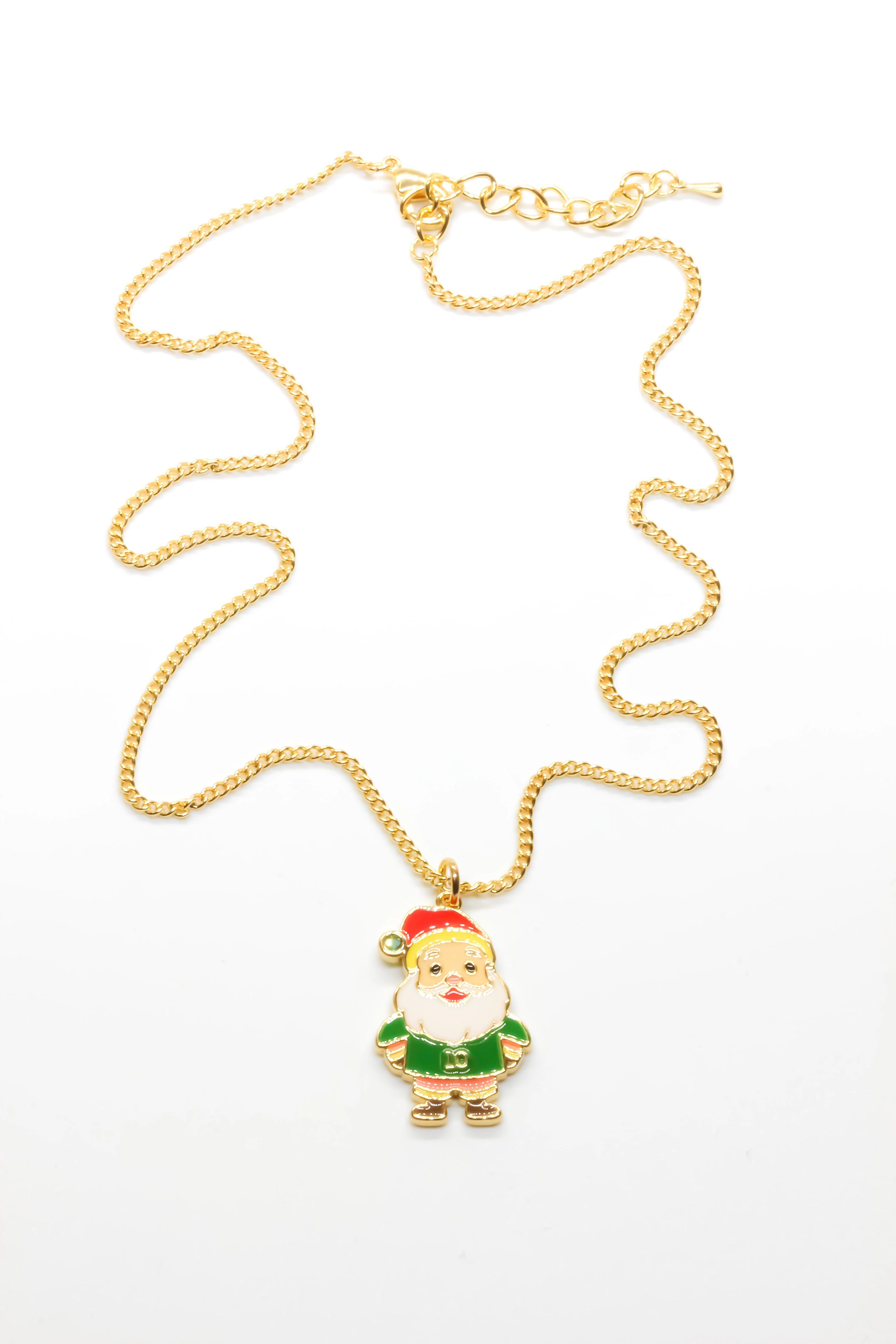 Yılbaşı Charm Kolye,Mineli Noel Baba Figürlü,Yeşil Formalı