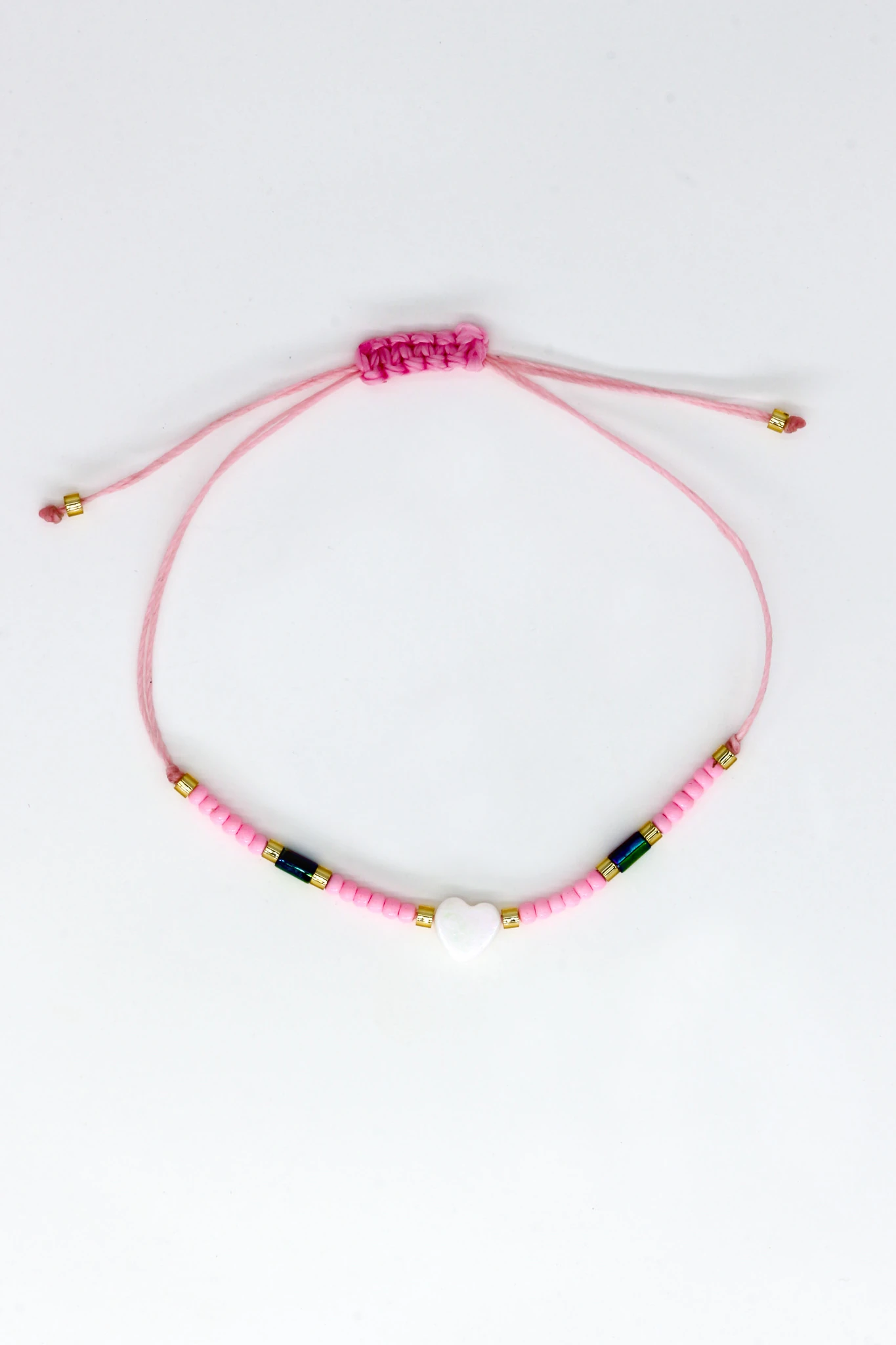 Makrome Pembe İpli Asansör 12li Set Bileklik,Boncuklu,Sedef Kalpli