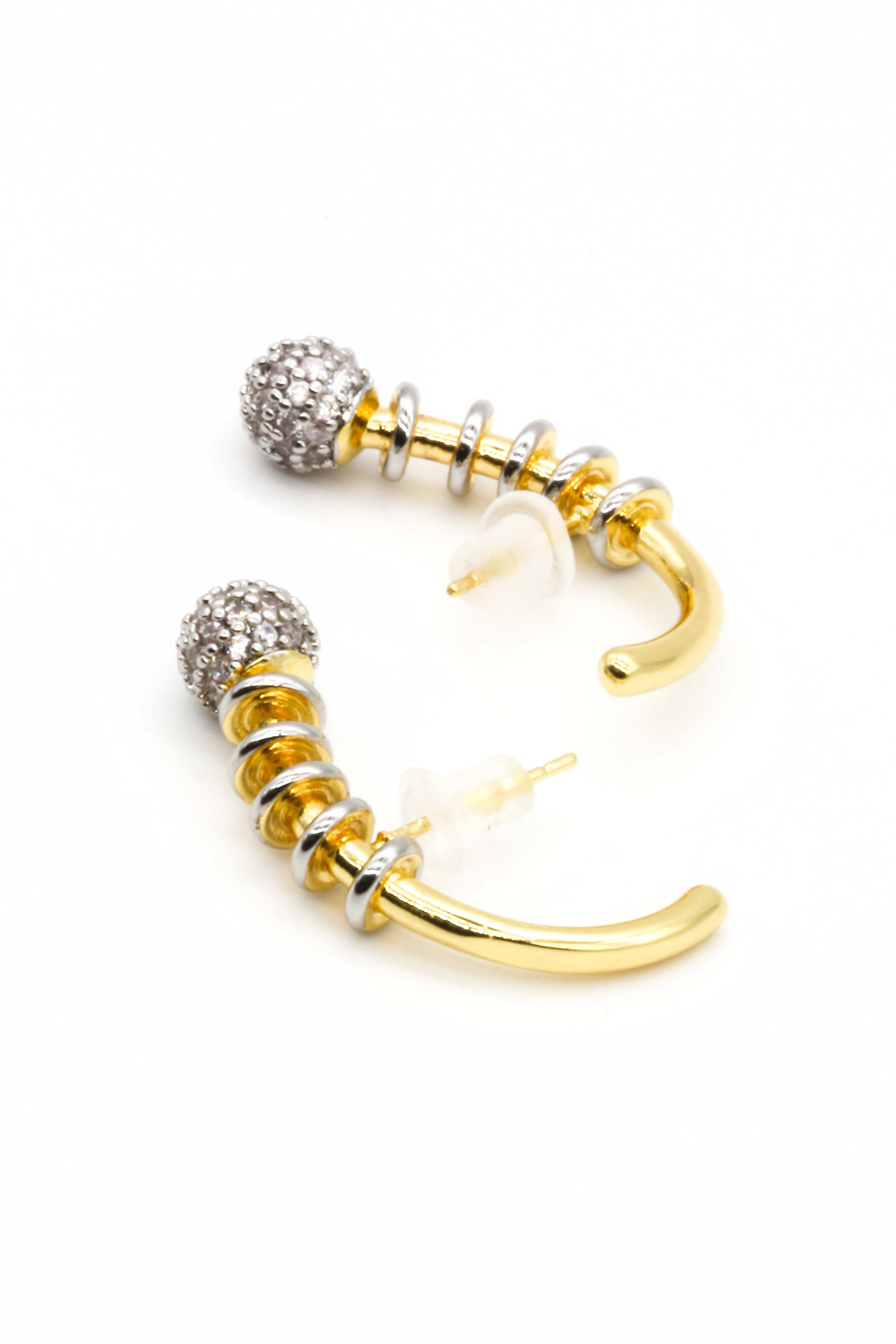 Zirkon Taşlı,Topcuklu Yarım Halka Çivi Küpe