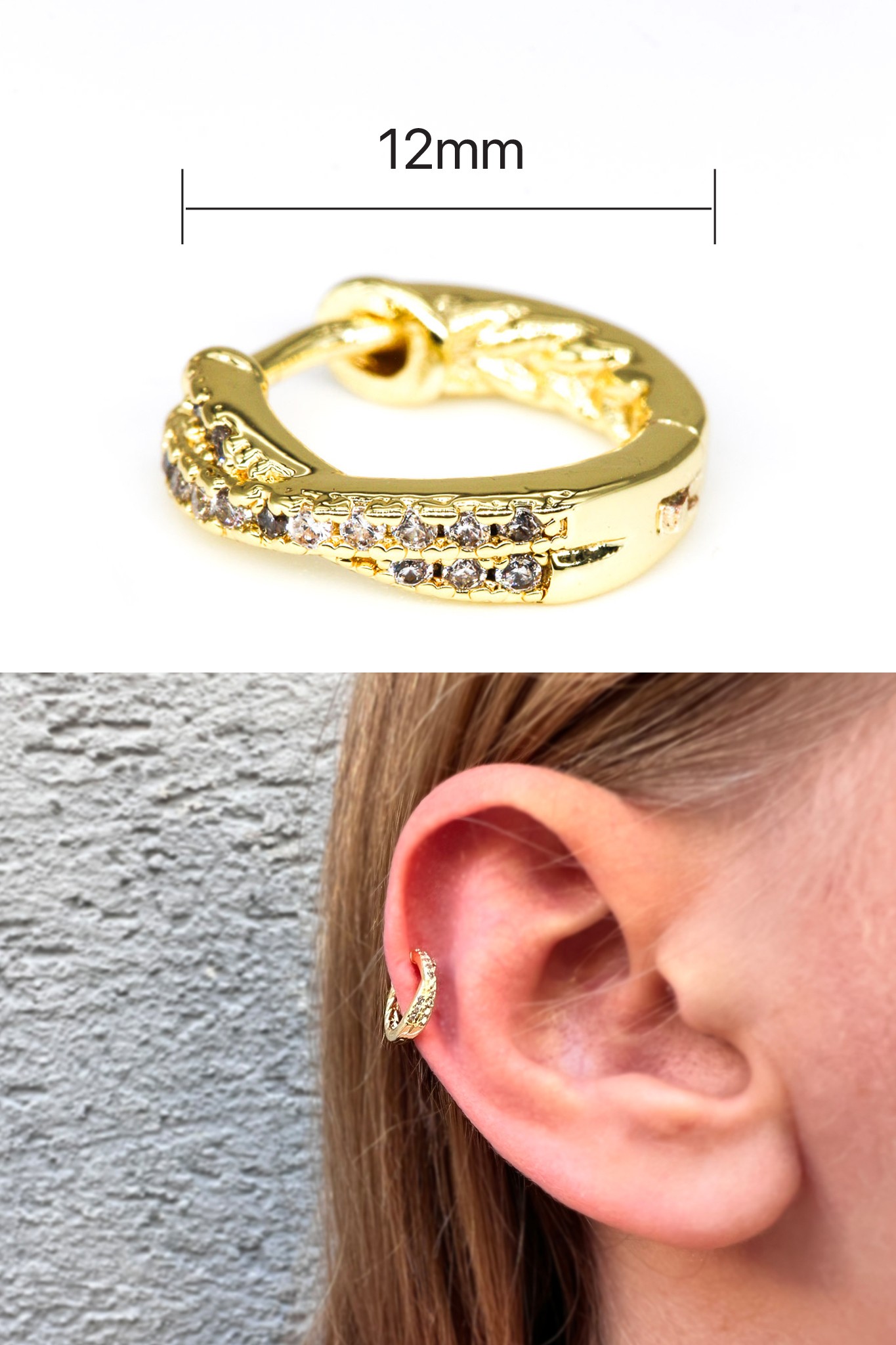 Zirkon Taşlı Tragus Küpe,Çapraz Sıralı Taşlı