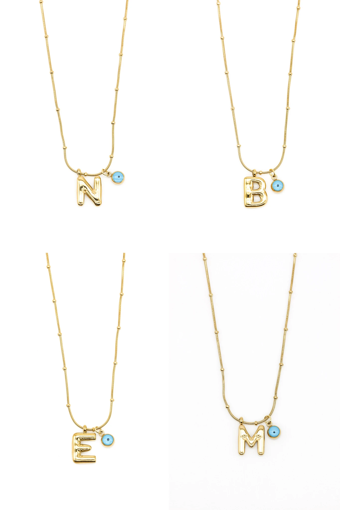 Çelik Göz Boncuklu Balon Harf Sicim Zincirli Kolye,24'lü Paket