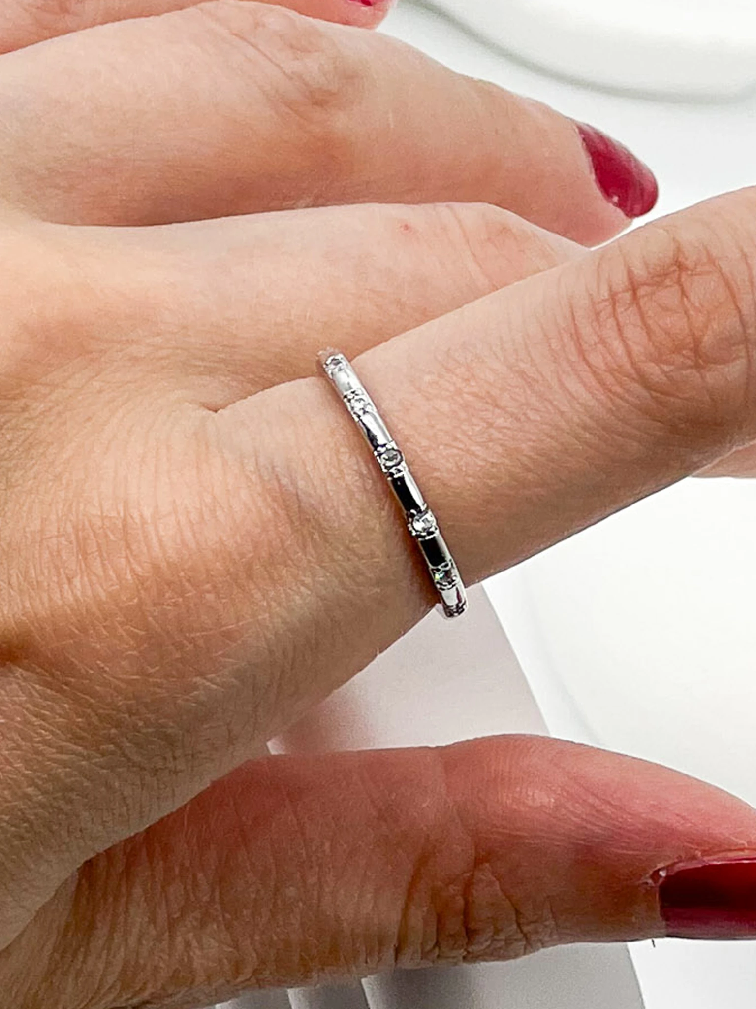 Ayarlanabilir Yüzük,Yedi Sıralı Zirkon Taşlı - Silver